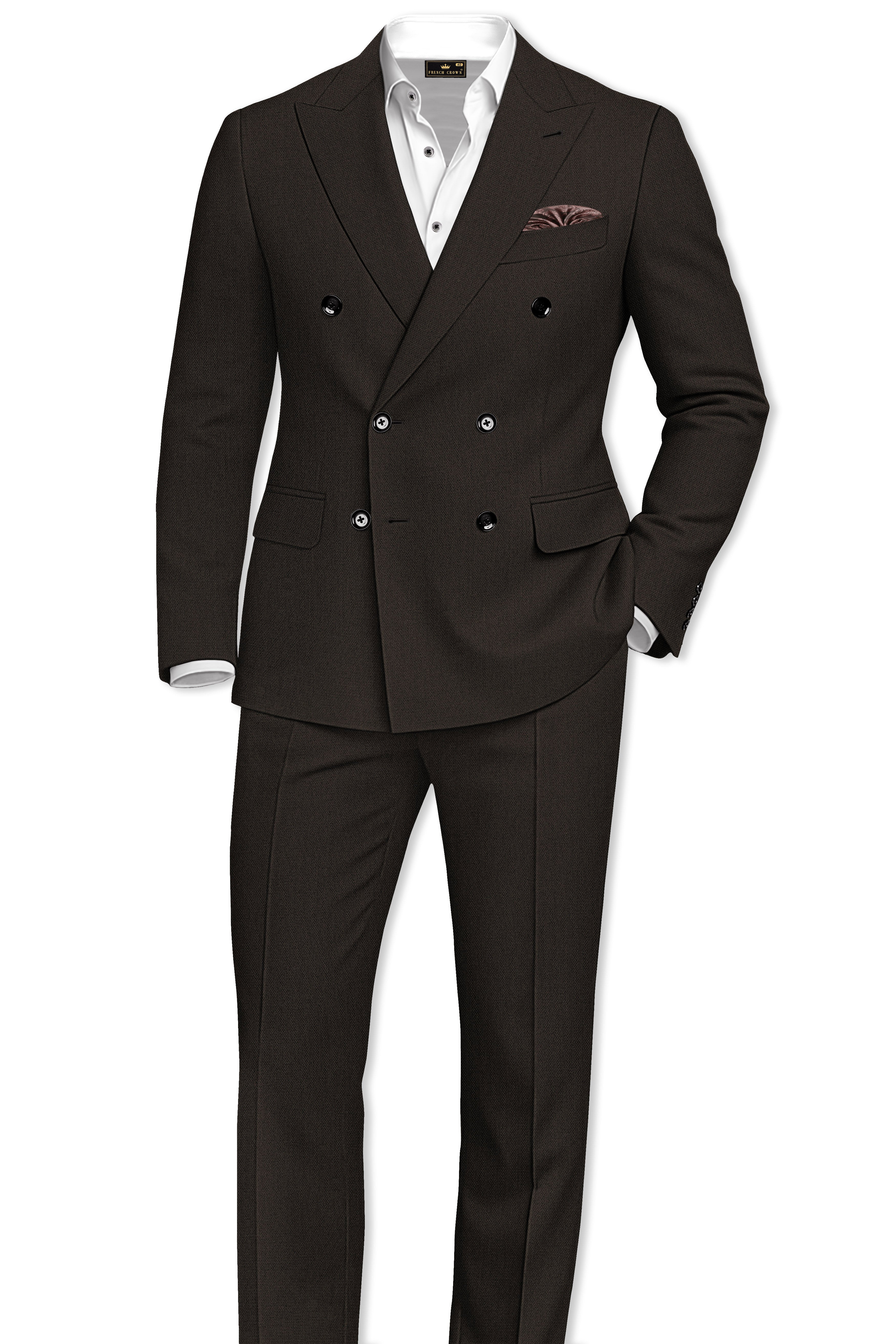 Velaro-Rangoon Green Diamond Textured Wool Rich Slight Stretch Double Breasted Blazer