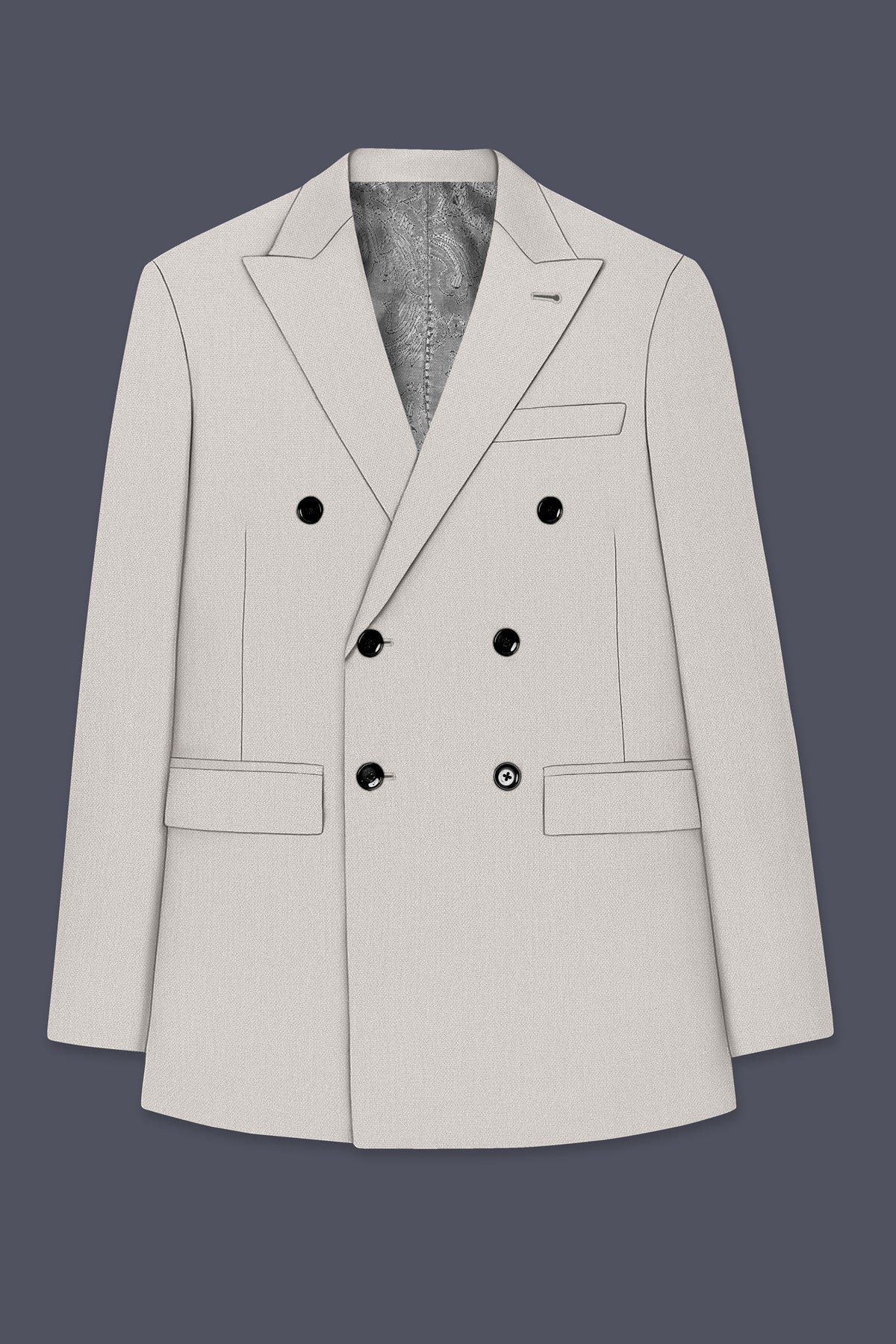 Helix-Fossil Gray Diamond Textured Wool Rich Slight Stretch Double Breasted Blazer