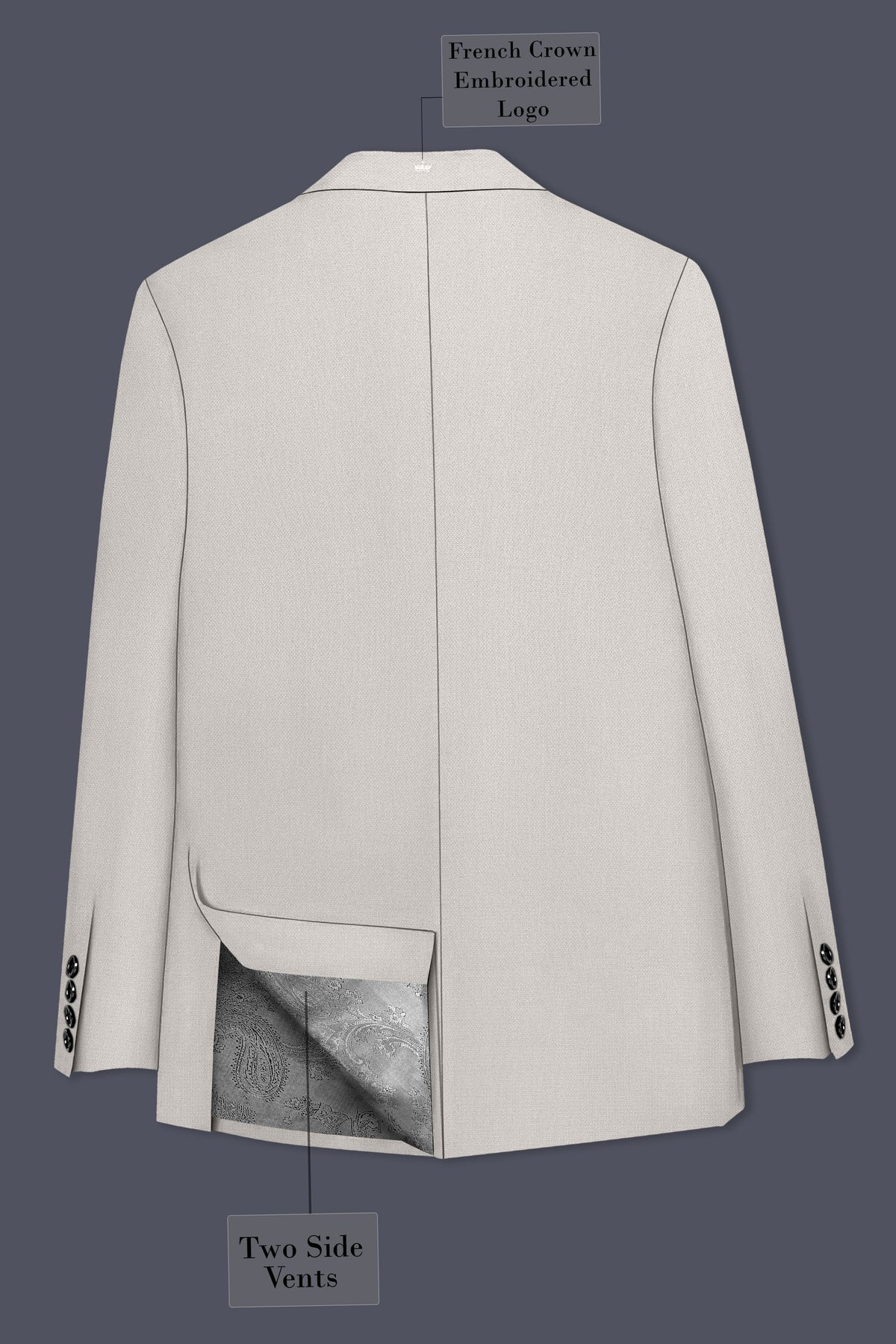 Helix-Fossil Gray Diamond Textured Wool Rich Slight Stretch Double Breasted Blazer