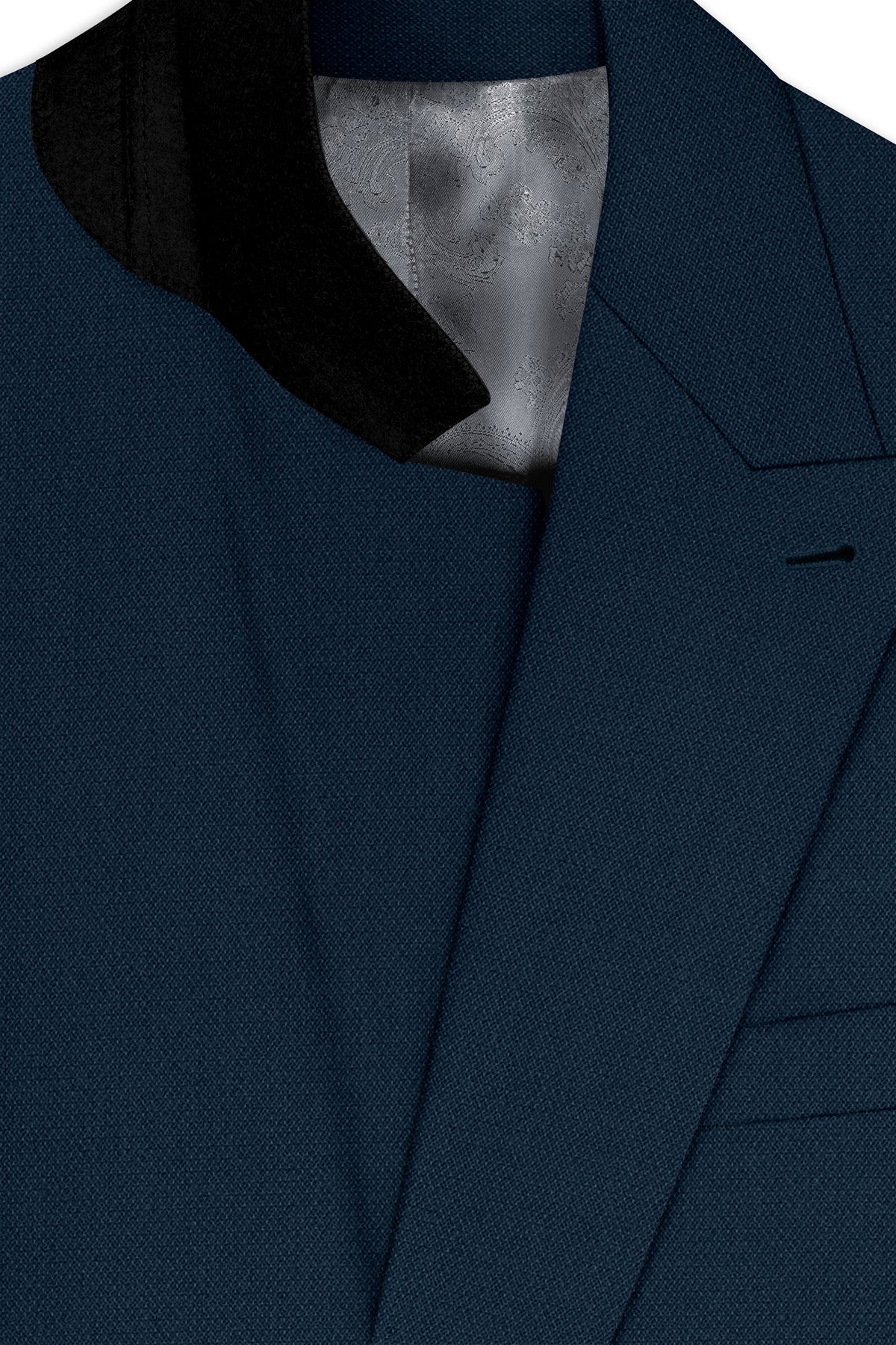 Noctis-Cinder Blue Diamond Textured Wool Rich Slight Stretch Double Breasted Blazer