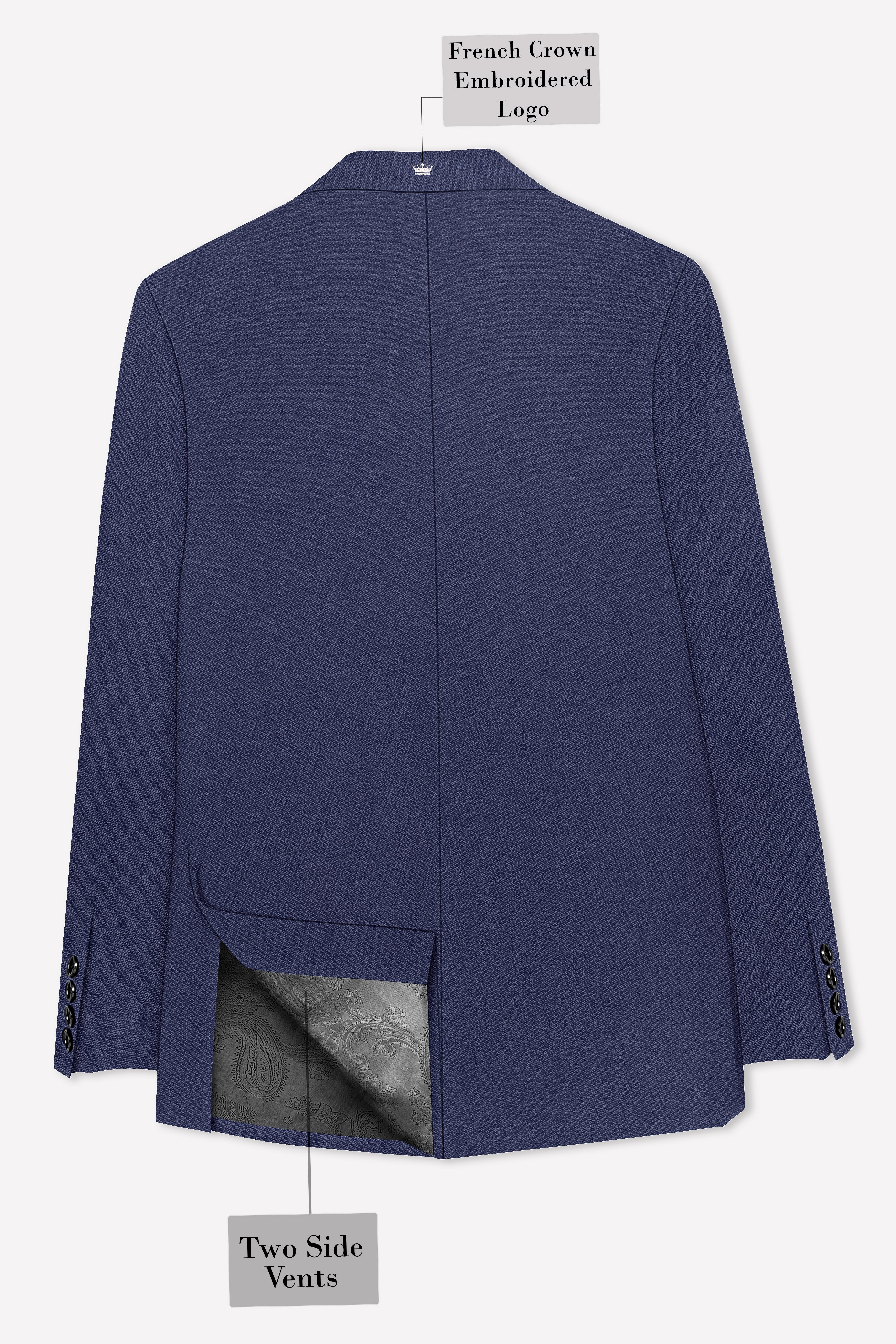 Noctis-Cinder Blue Diamond Textured Wool Rich Slight Stretch Double Breasted Blazer