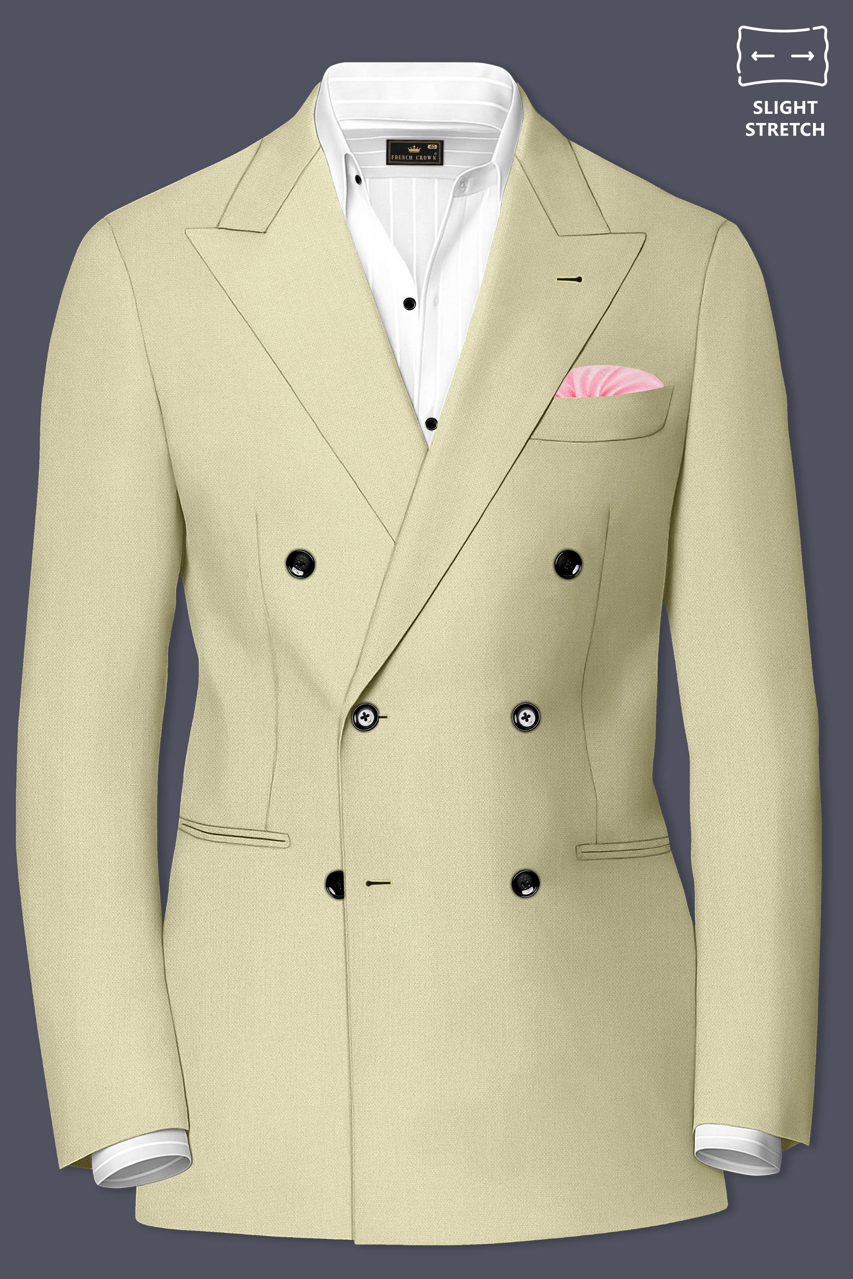 Cedar-Tallow Green Diamond Textured Wool Rich Slight Stretch Double Breasted Blazer