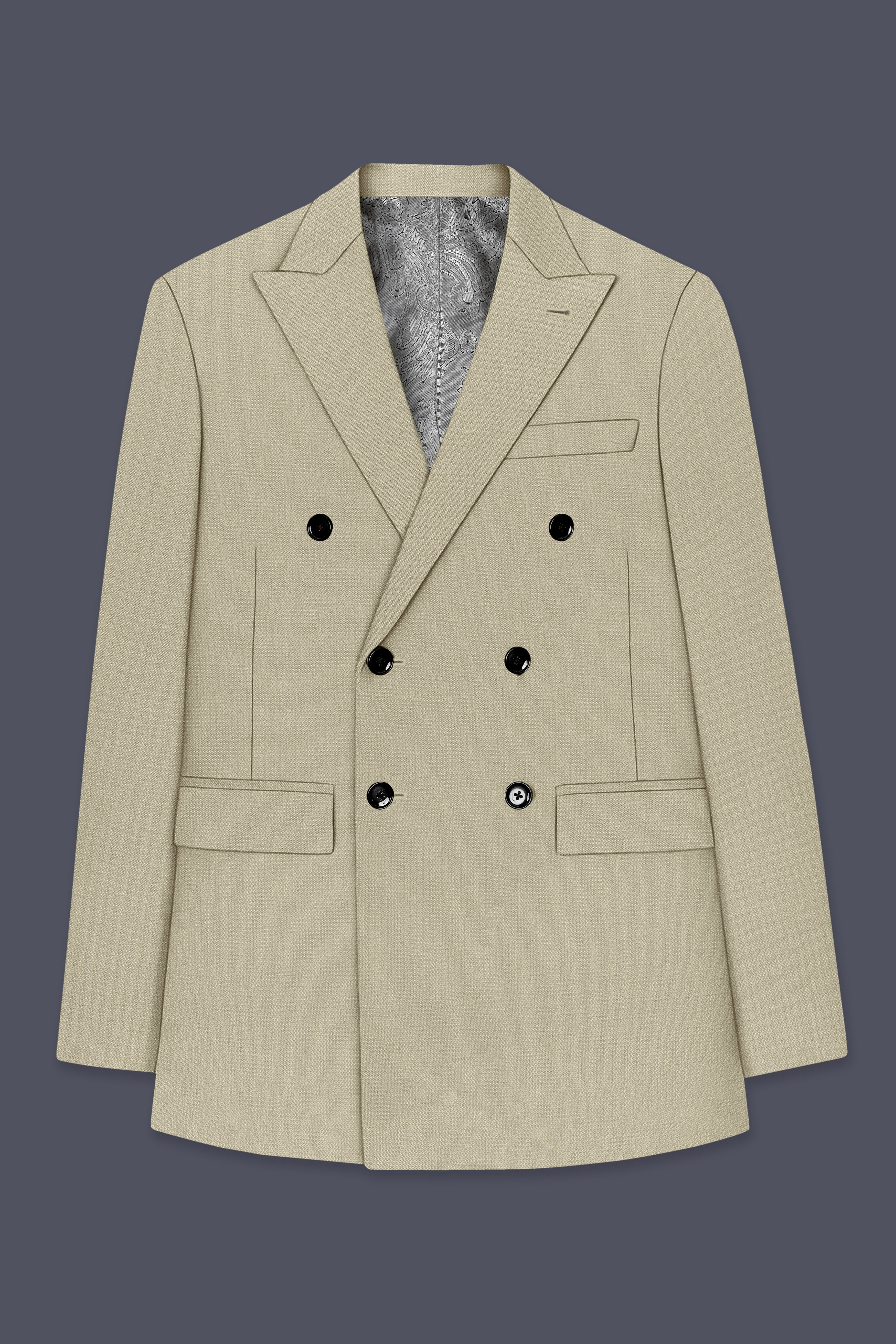 Cedar-Tallow Green Diamond Textured Wool Rich Slight Stretch Double Breasted Blazer