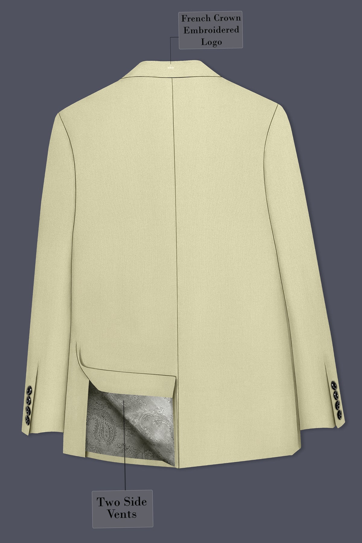 Cedar-Tallow Green Diamond Textured Wool Rich Slight Stretch Double Breasted Blazer