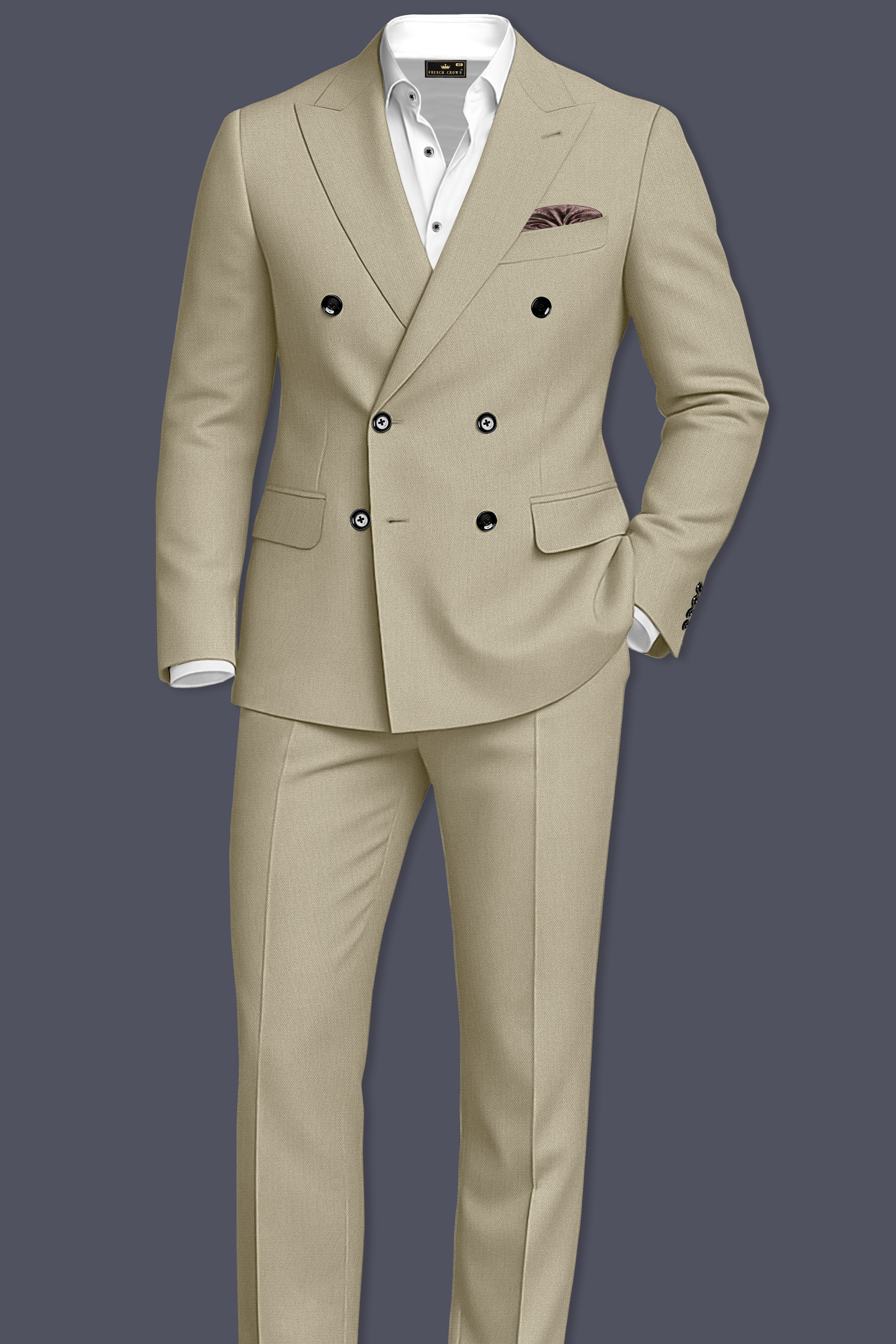 Cedar-Tallow Green Diamond Textured Wool Rich Slight Stretch Double Breasted Blazer