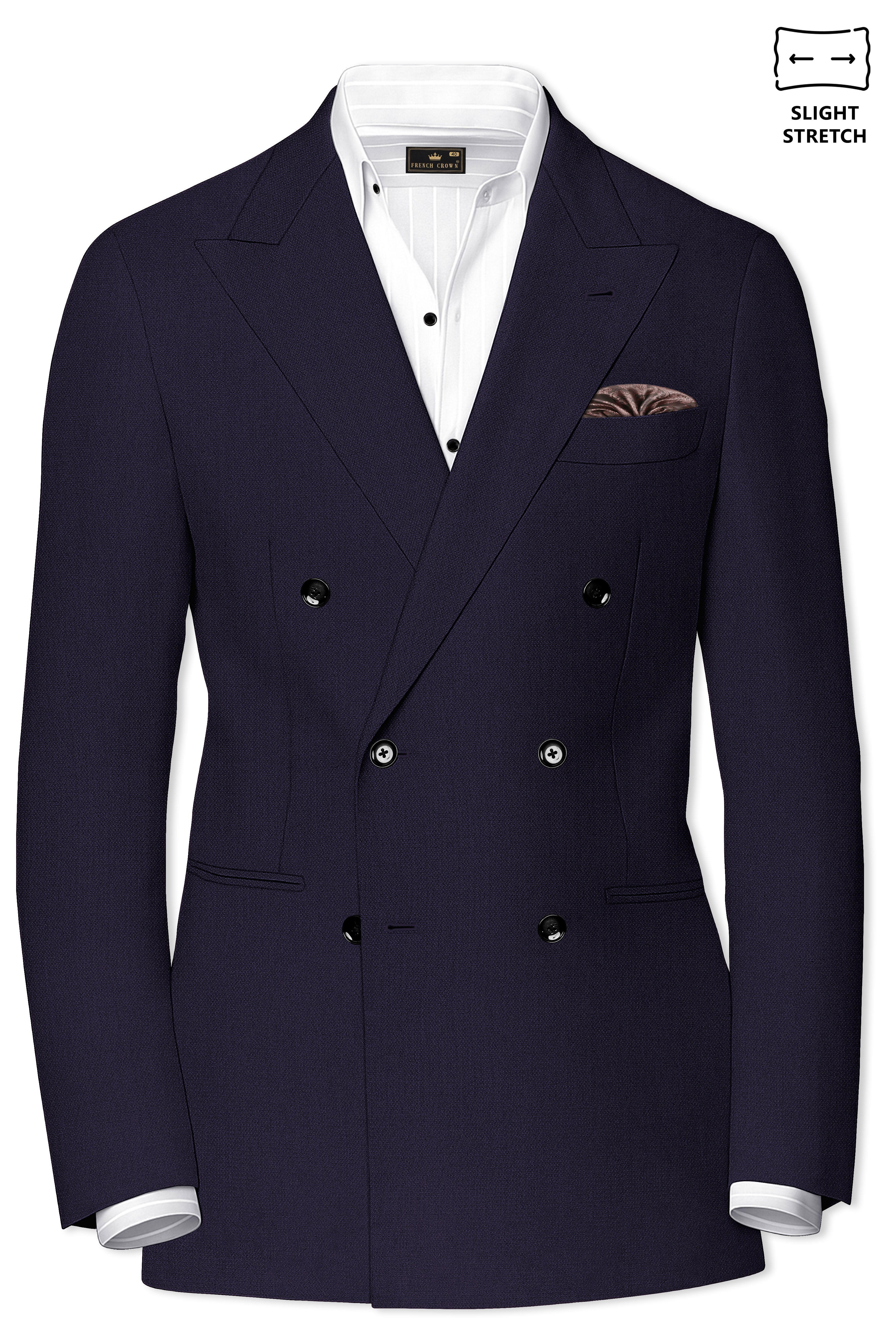 Vesper-Bastille Purple Diamond Textured Wool Rich Slight Stretch Double Breasted Blazer