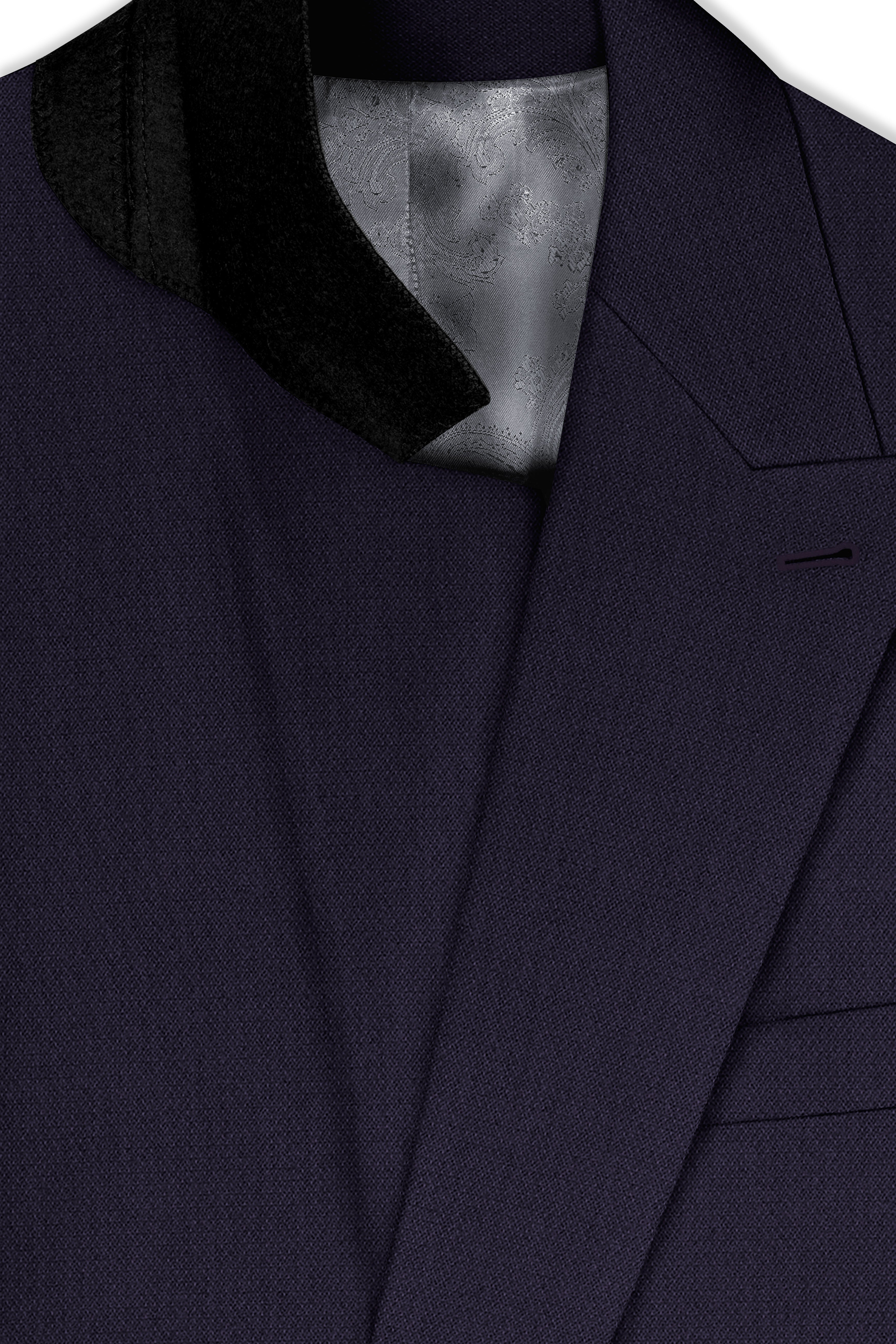 Vesper-Bastille Purple Diamond Textured Wool Rich Slight Stretch Double Breasted Blazer
