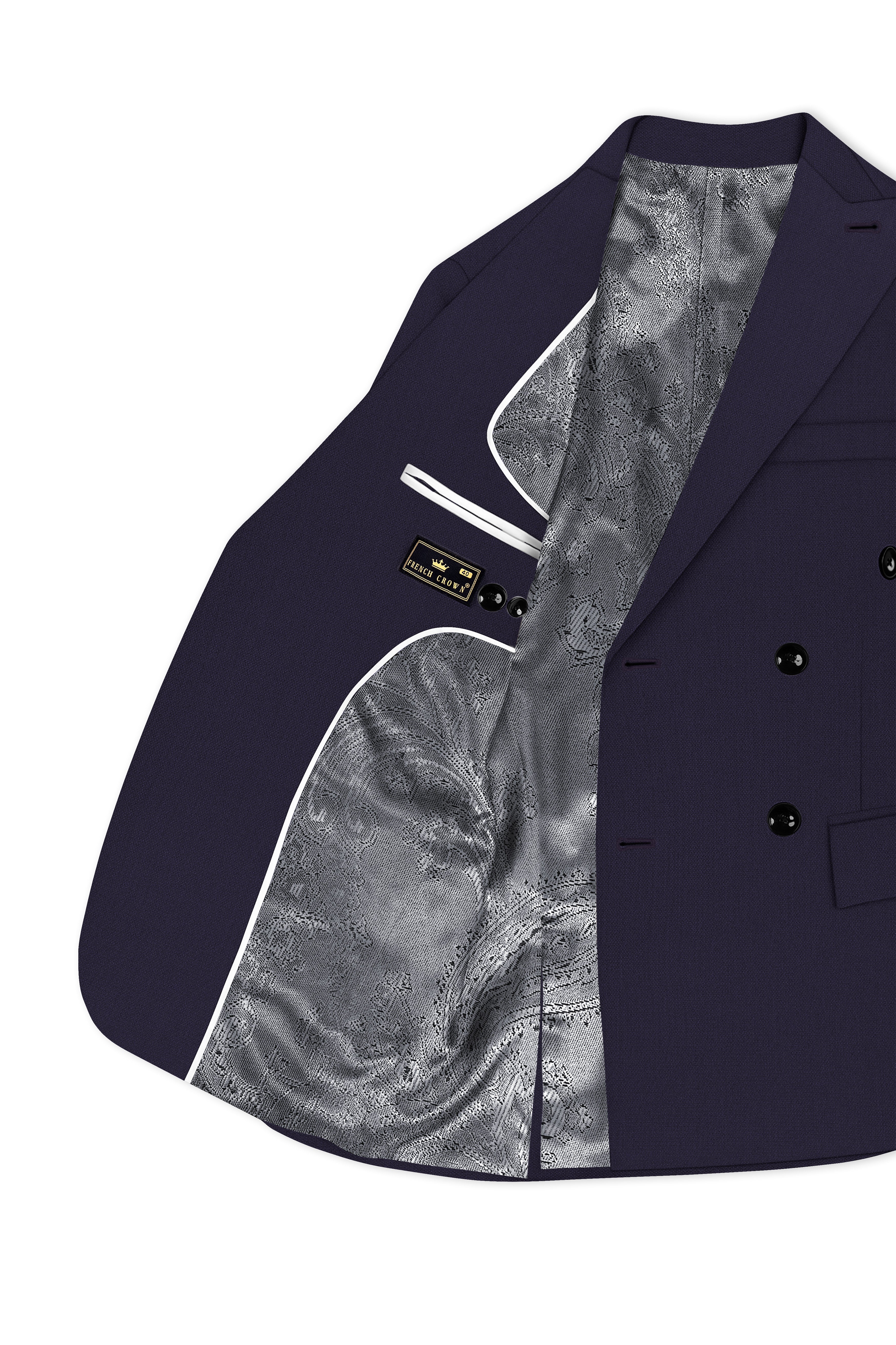 Vesper-Bastille Purple Diamond Textured Wool Rich Slight Stretch Double Breasted Blazer