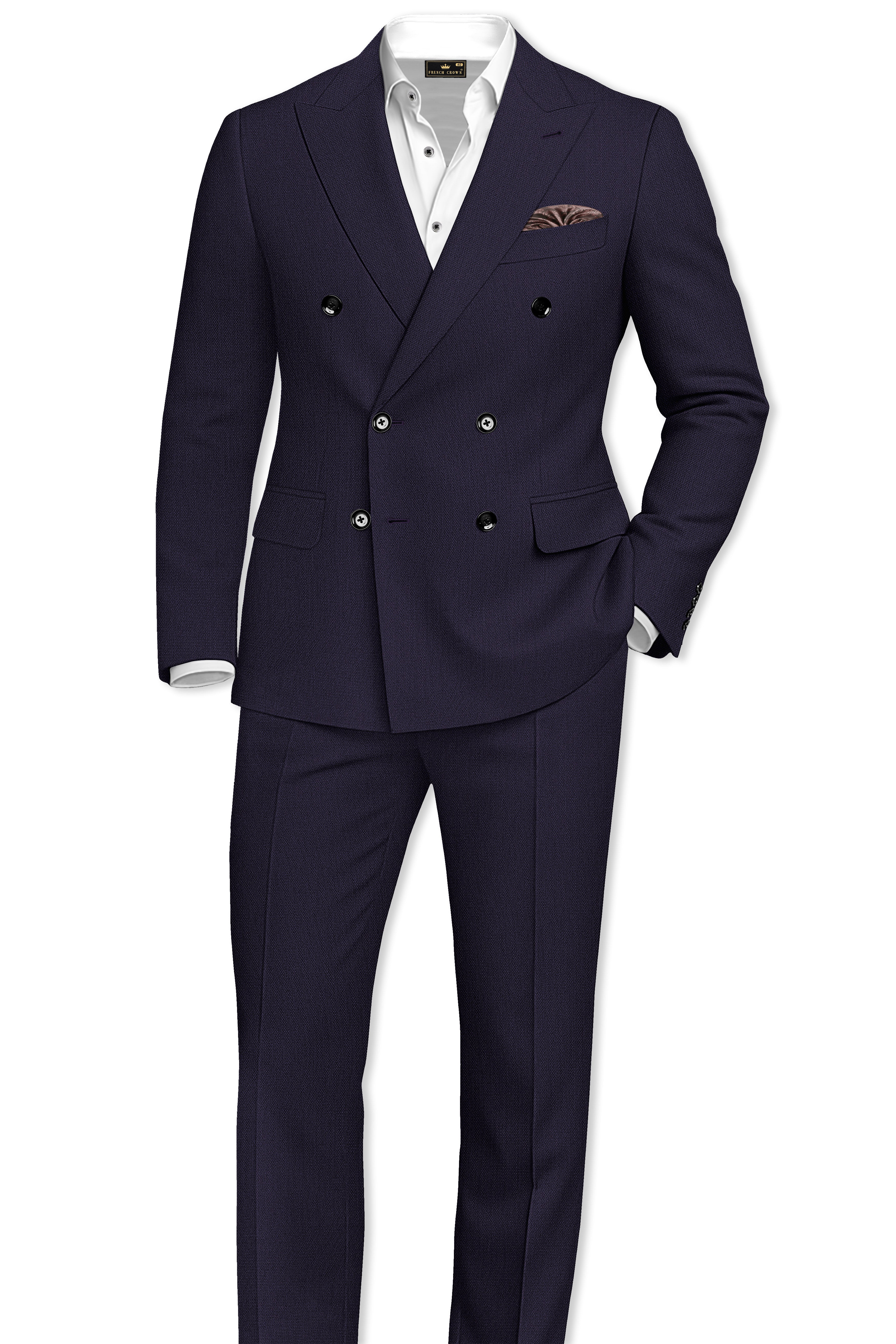 Vesper-Bastille Purple Diamond Textured Wool Rich Slight Stretch Double Breasted Blazer