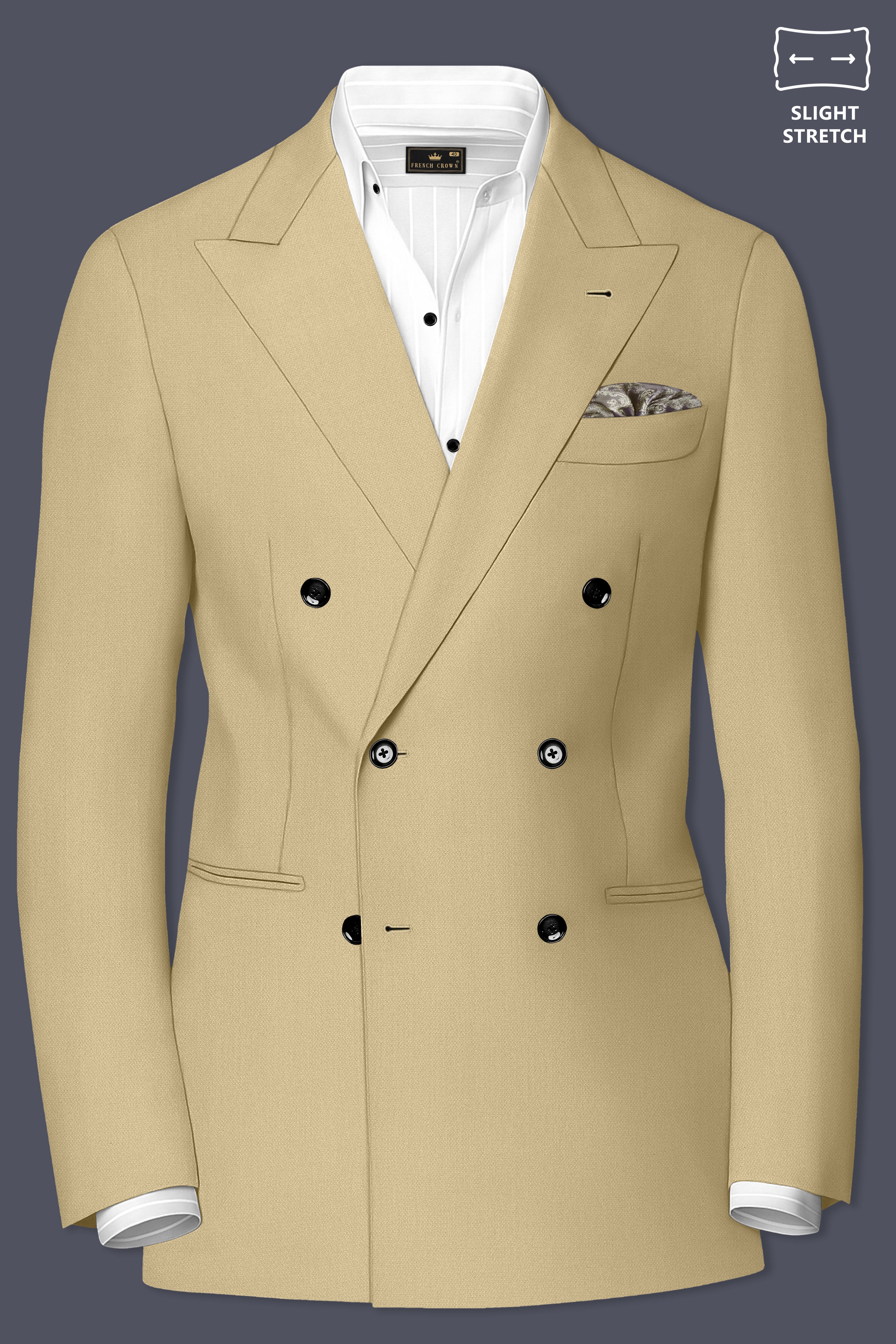 Sable-Mongoose Cream Diamond Textured Wool Rich Slight Stretch Double Breasted Blazer