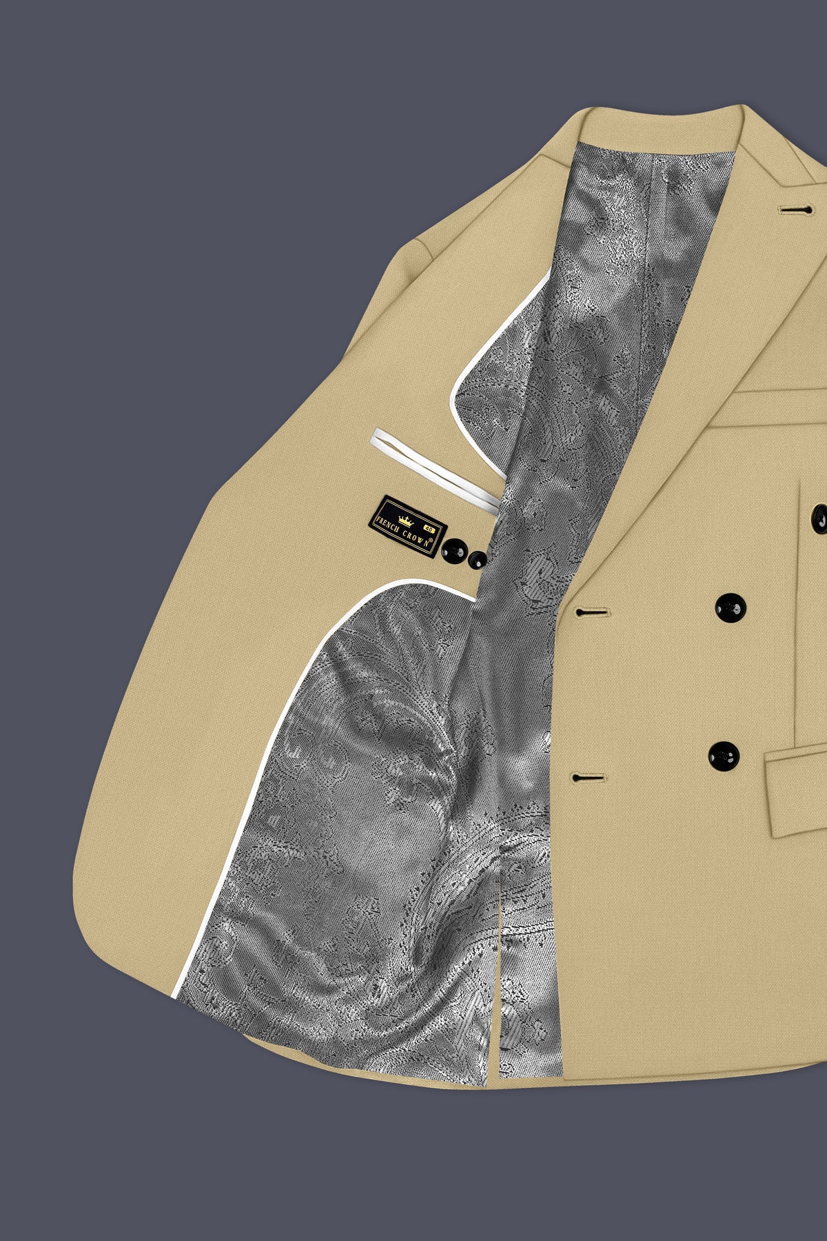 Sable-Mongoose Cream Diamond Textured Wool Rich Slight Stretch Double Breasted Blazer