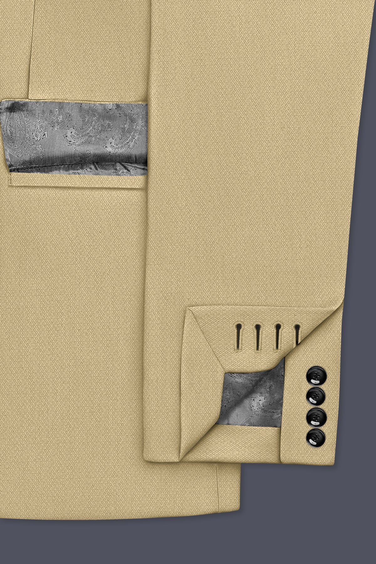 Sable-Mongoose Cream Diamond Textured Wool Rich Slight Stretch Double Breasted Blazer