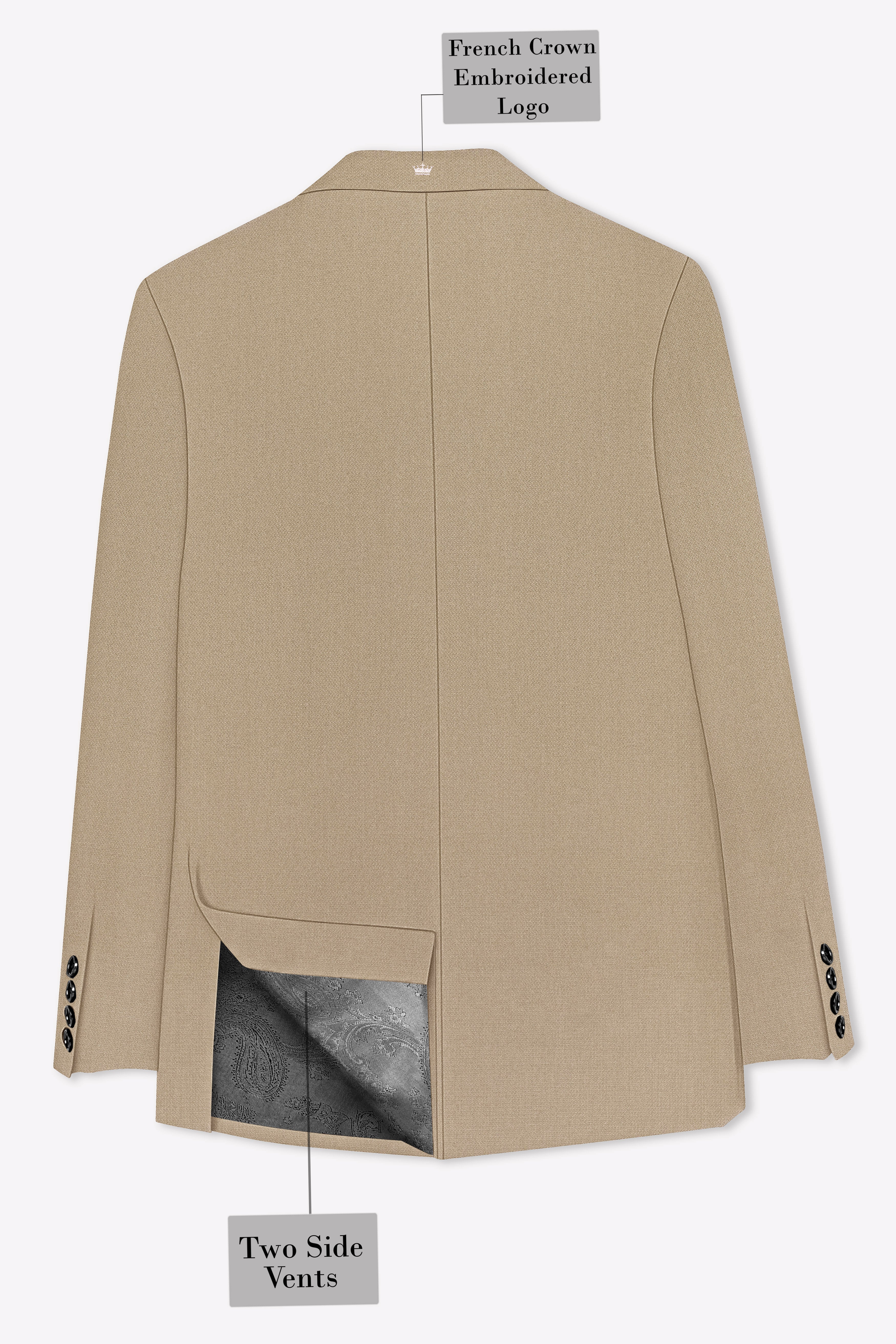 Sable-Mongoose Cream Diamond Textured Wool Rich Slight Stretch Double Breasted Blazer
