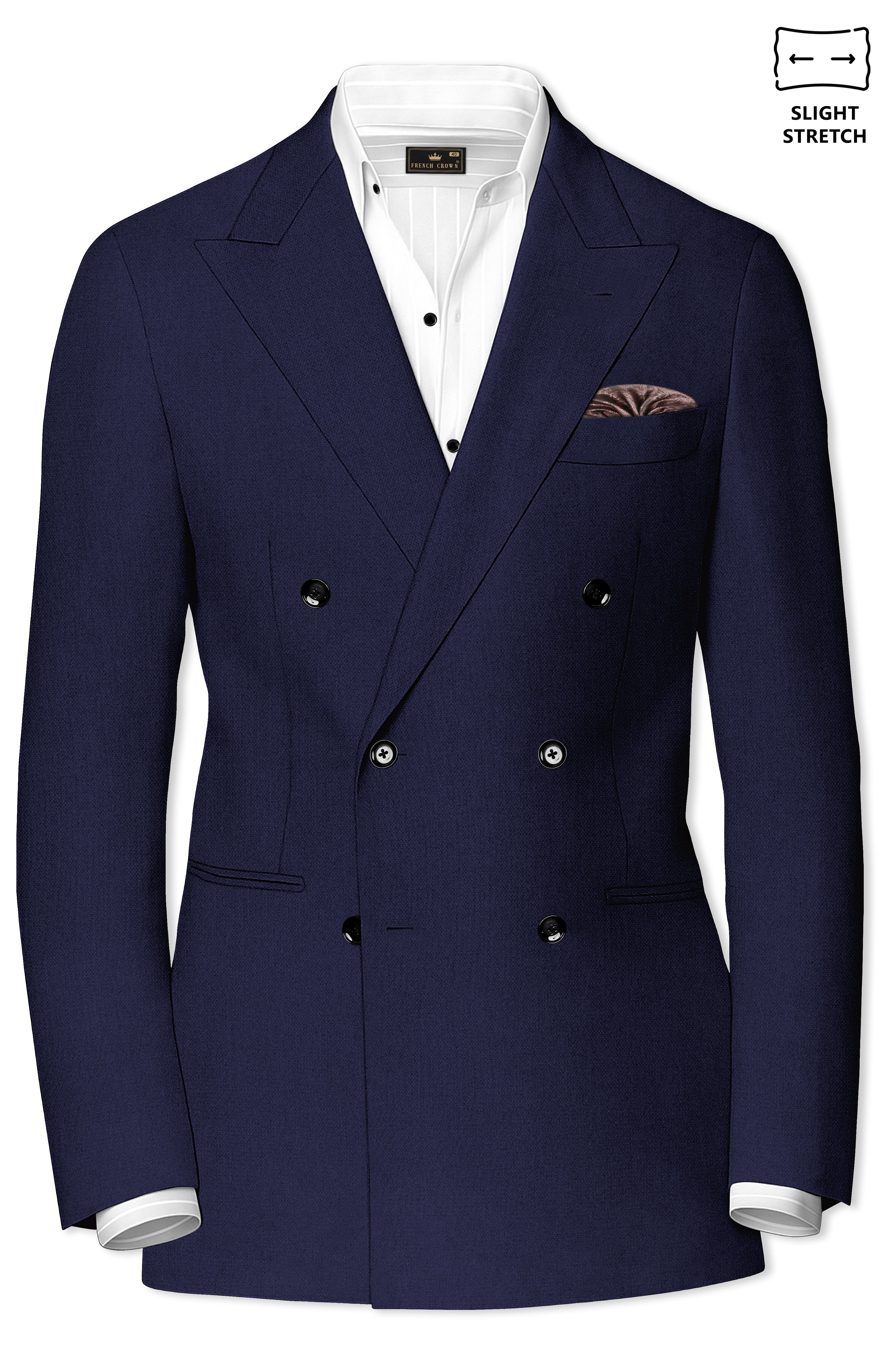 Orion-Vulcan Blue Diamond Textured Wool Rich Slight Stretch Double Breasted Blazer