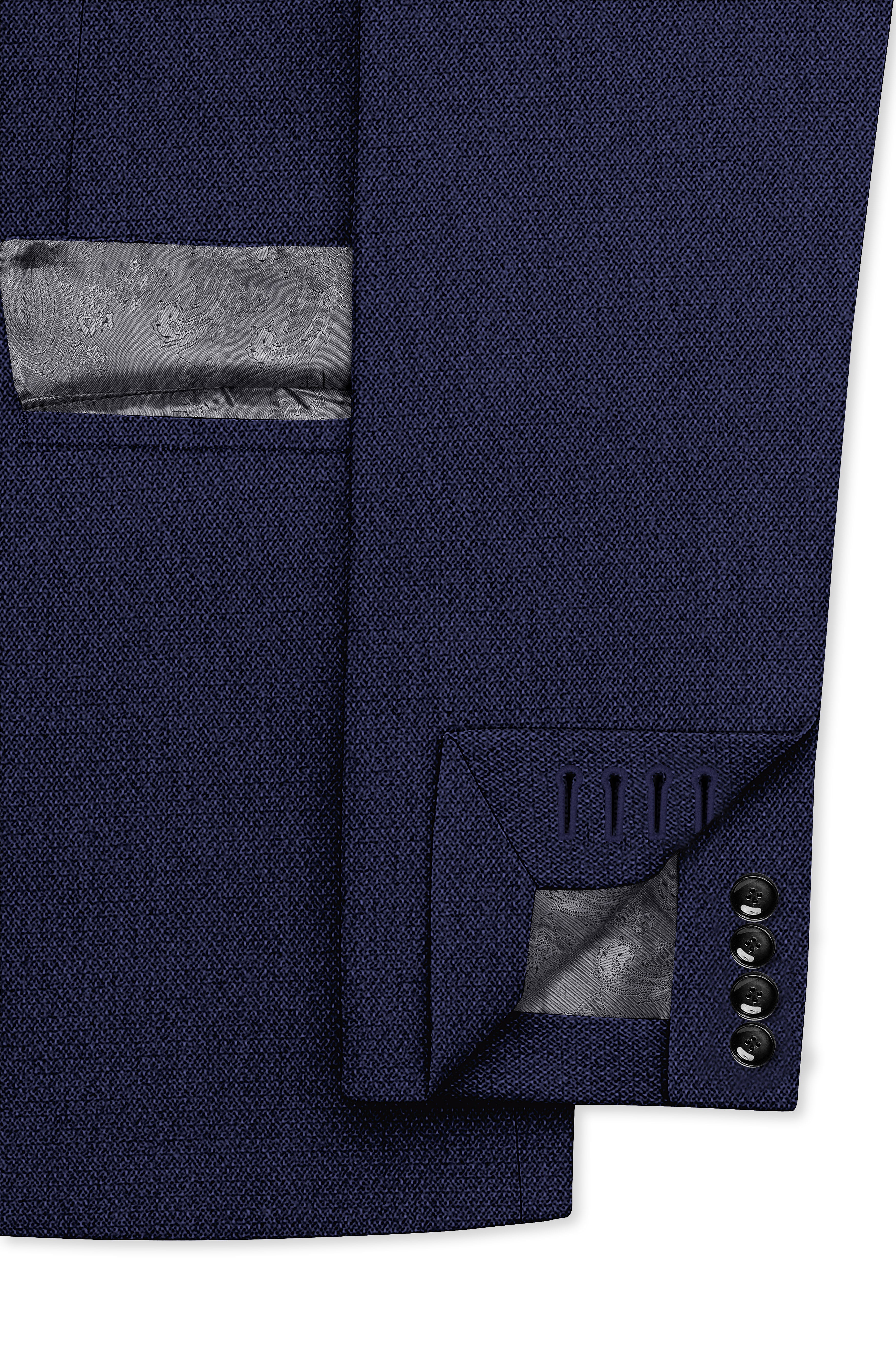 Orion-Vulcan Blue Diamond Textured Wool Rich Slight Stretch Double Breasted Blazer