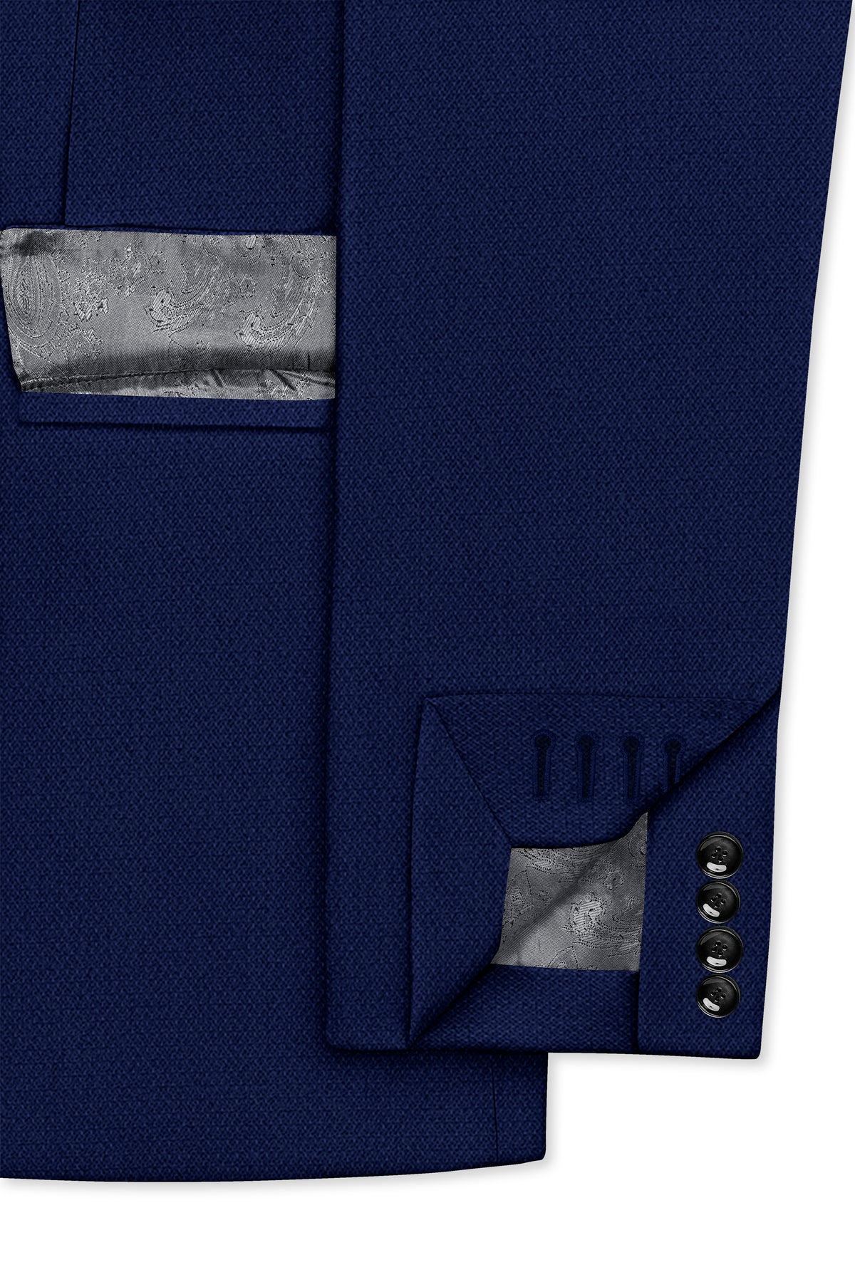 Orion-Vulcan Blue Diamond Textured Wool Rich Slight Stretch Double Breasted Blazer