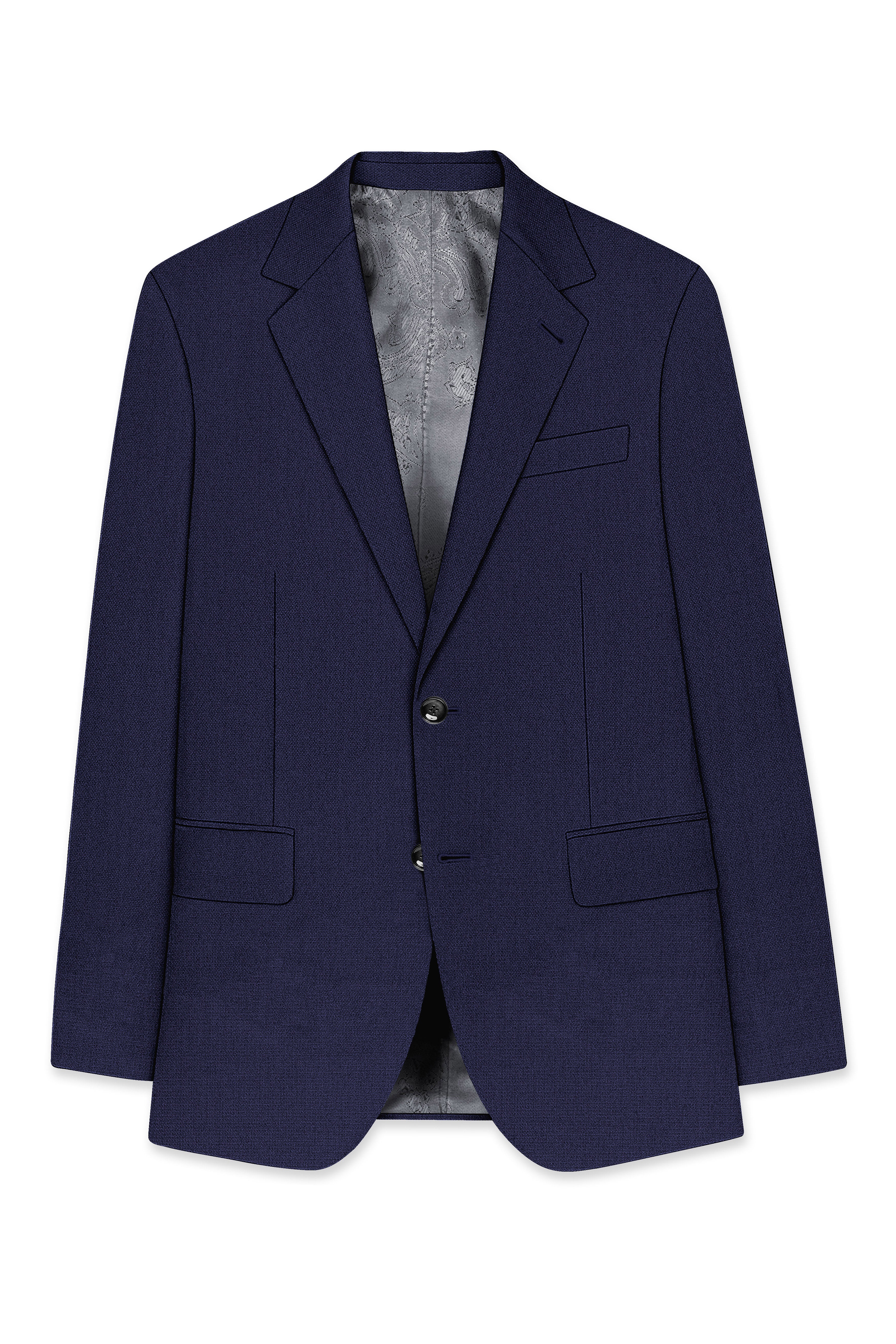 Orion-Vulcan Blue Diamond Textured Wool Rich Slight Stretch Double Breasted Blazer