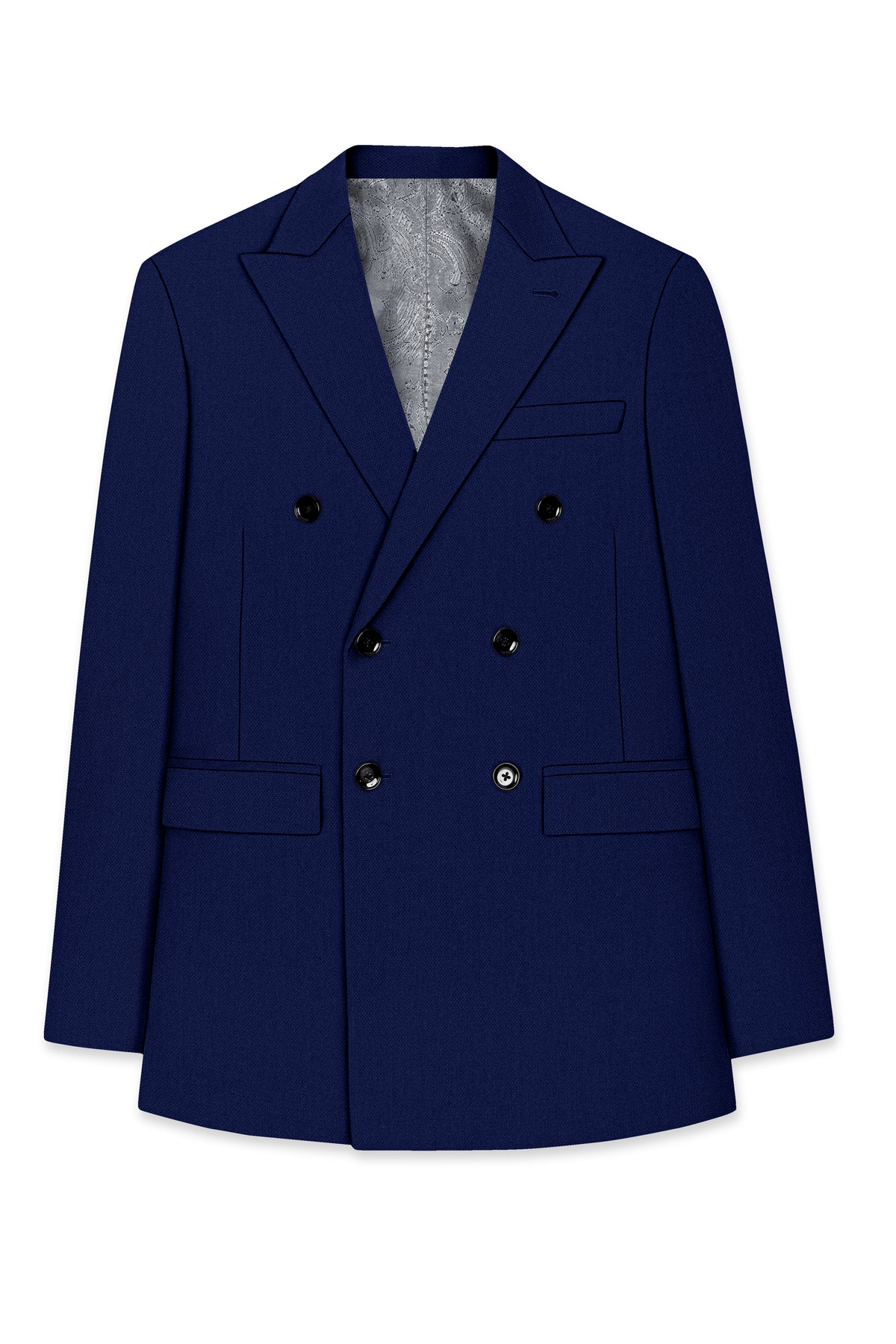 Orion-Vulcan Blue Diamond Textured Wool Rich Slight Stretch Double Breasted Blazer