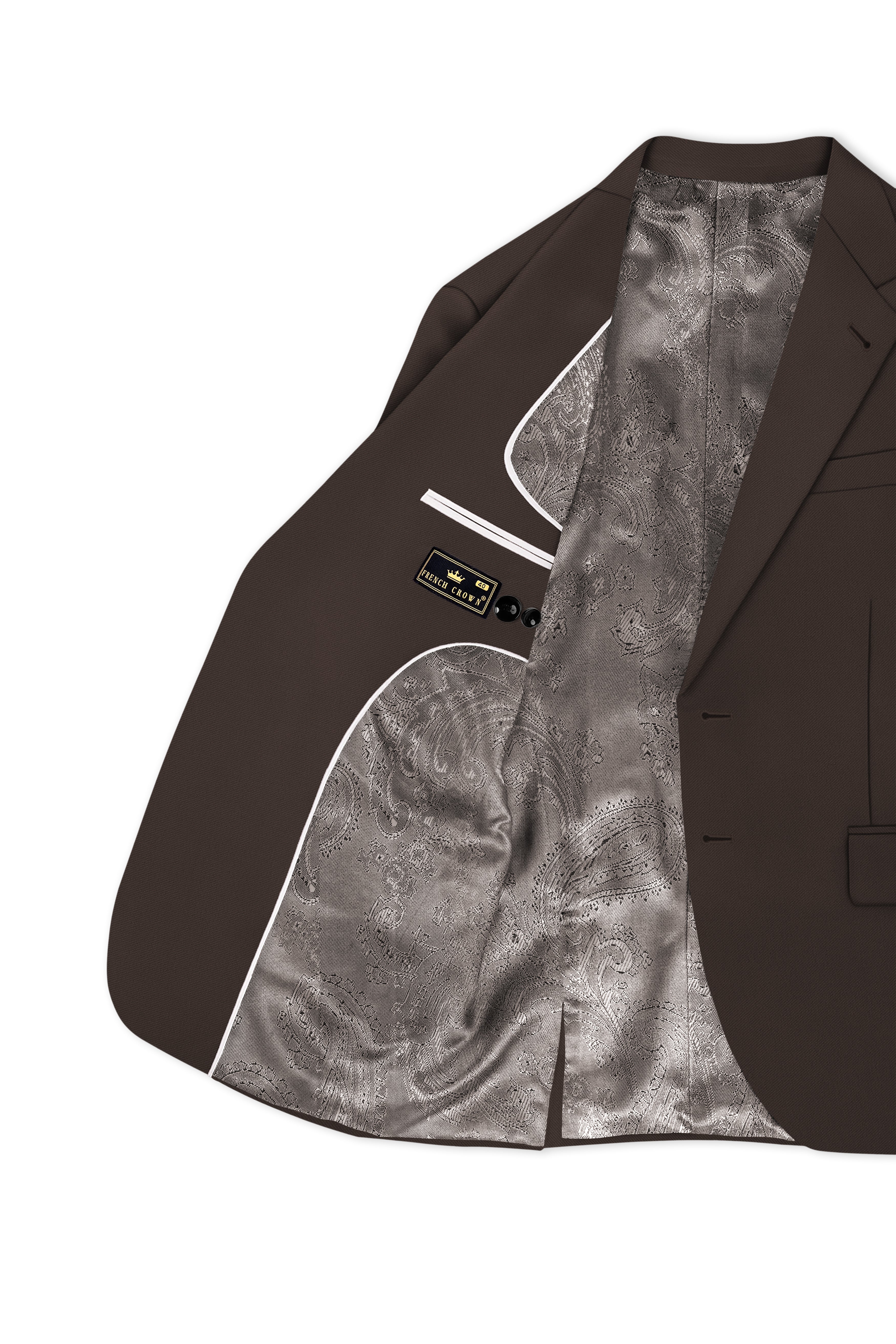 Serein-Korean Taupe Brown 4-Way Stretch Wrinkle-Free Wool Rich Single Breasted Blazer