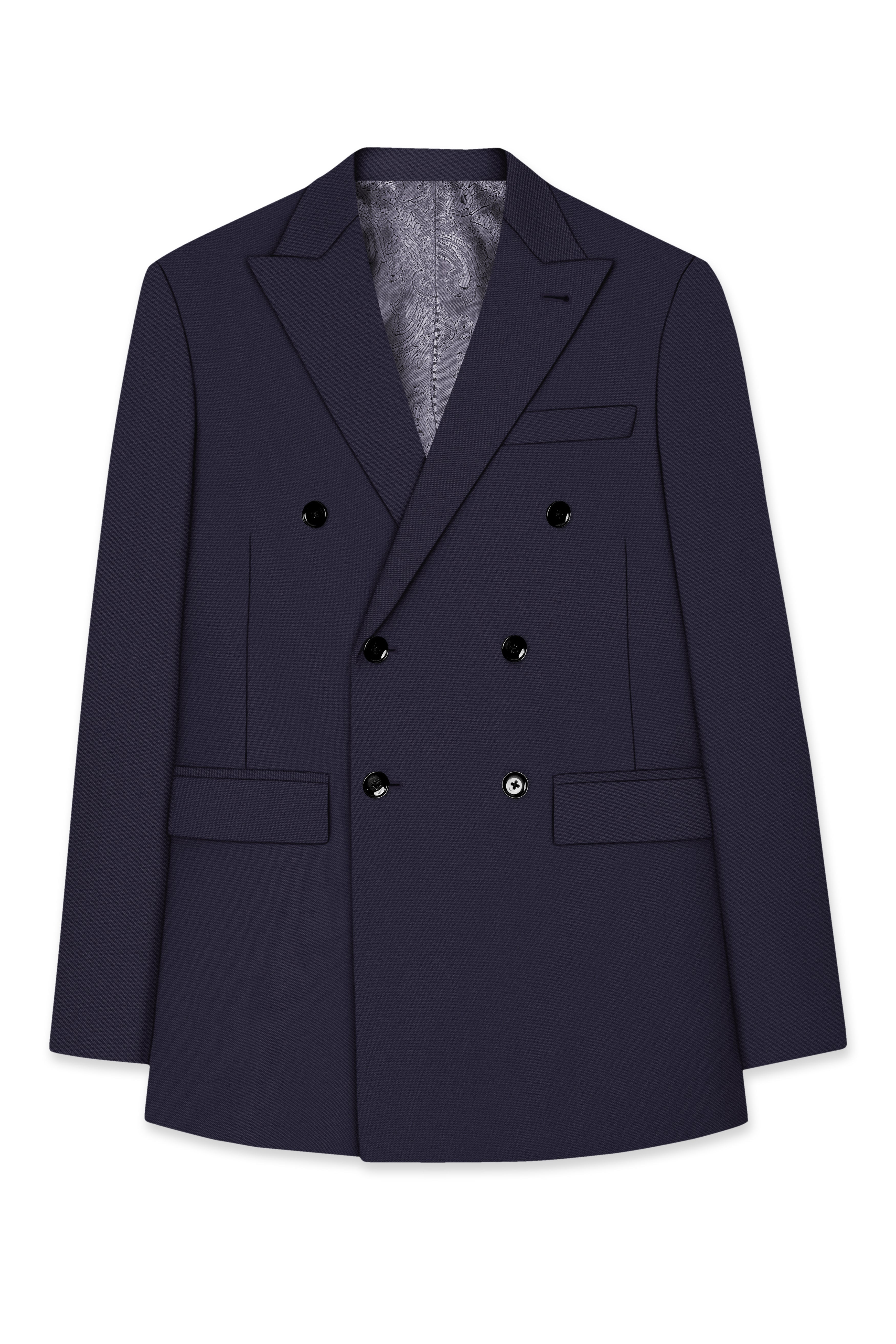 Kairo-Korean Charcoal Gray 4-Way Stretch Wrinkle-Free Wool Rich Double Breasted Blazer