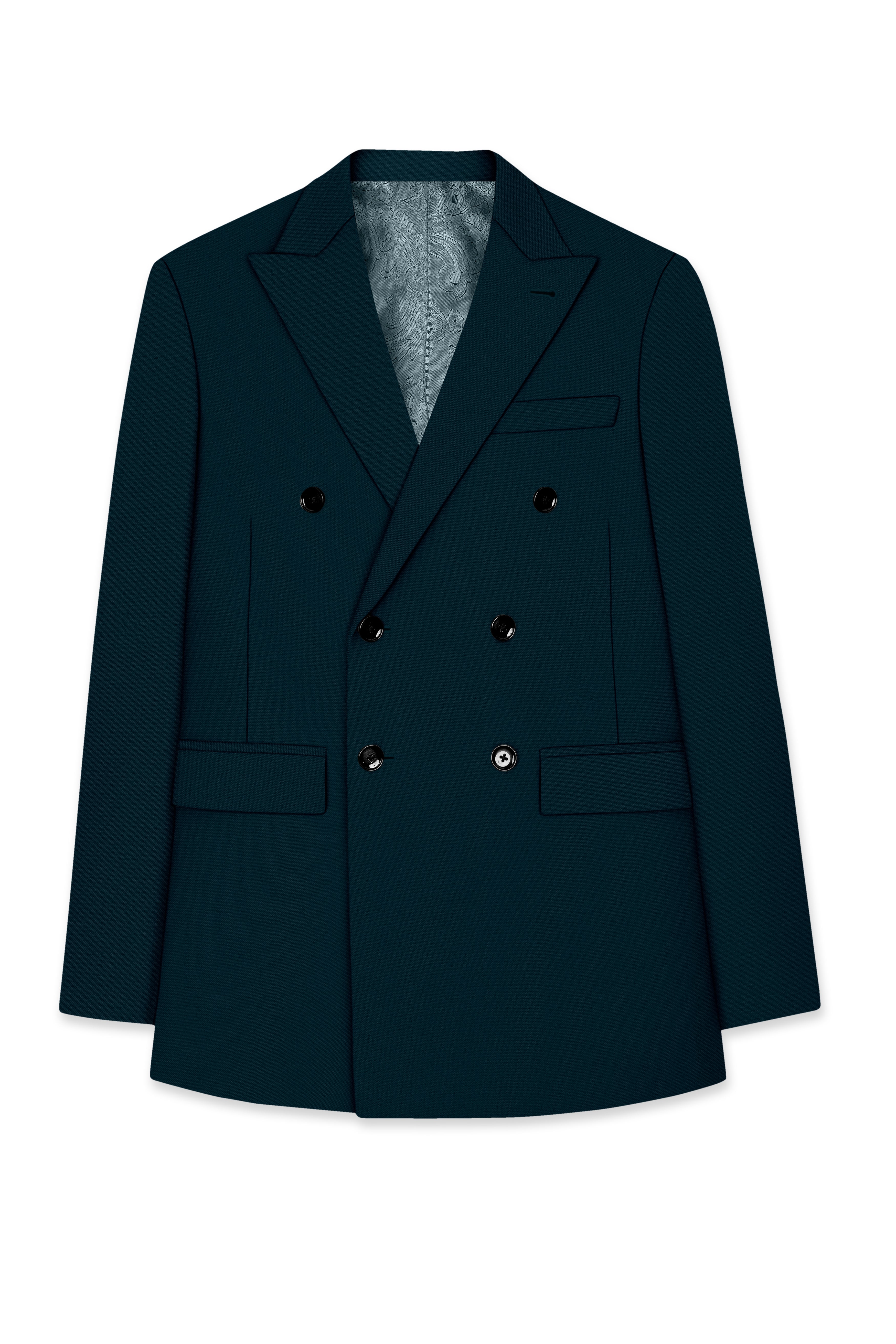 Zephyr-Korean Teal Green 4-Way Stretch Wrinkle-Free Wool Rich Double Breasted Blazer
