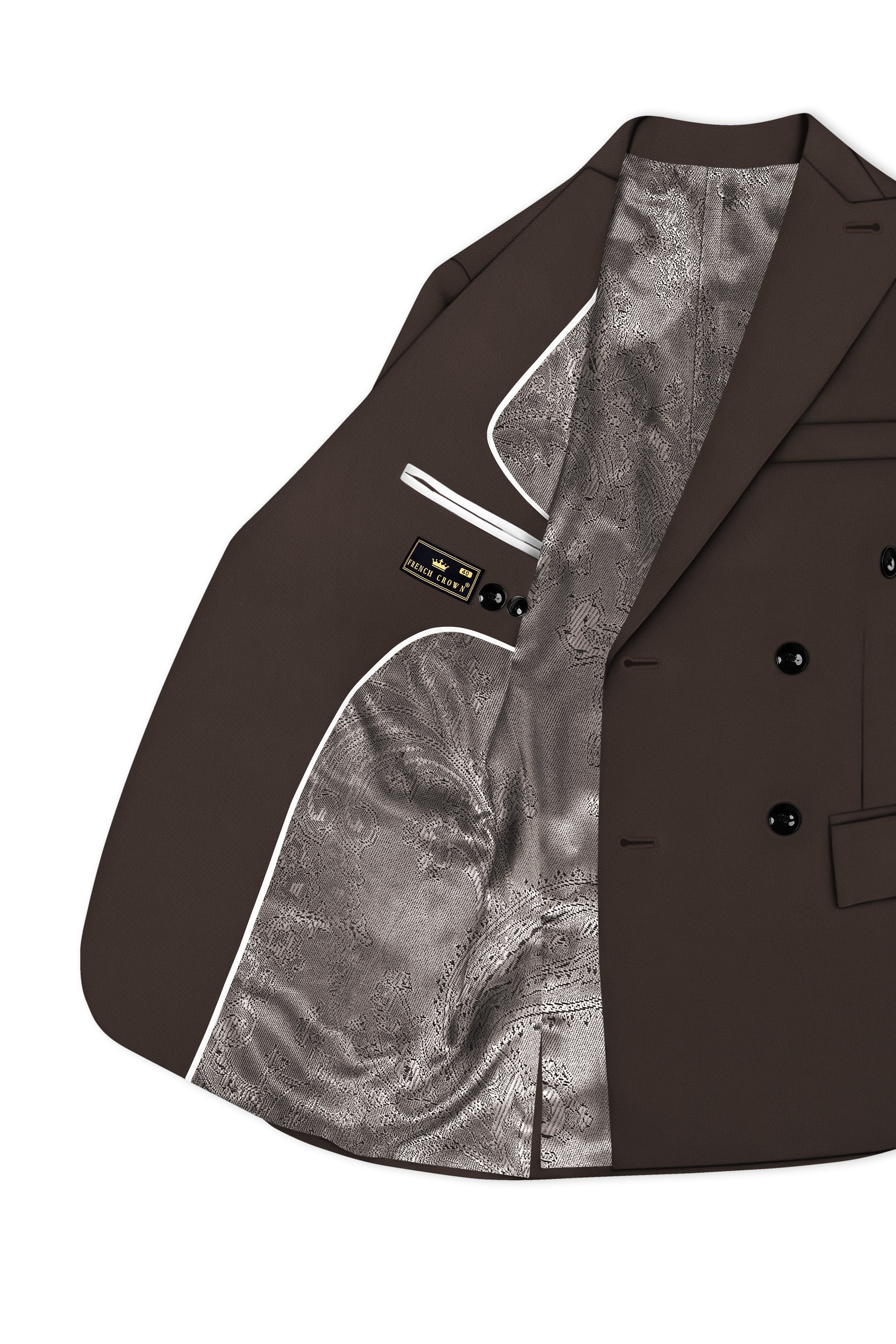 Serein-Korean Taupe Brown 4-Way Stretch Wrinkle-Free Wool Rich Double Breasted Blazer