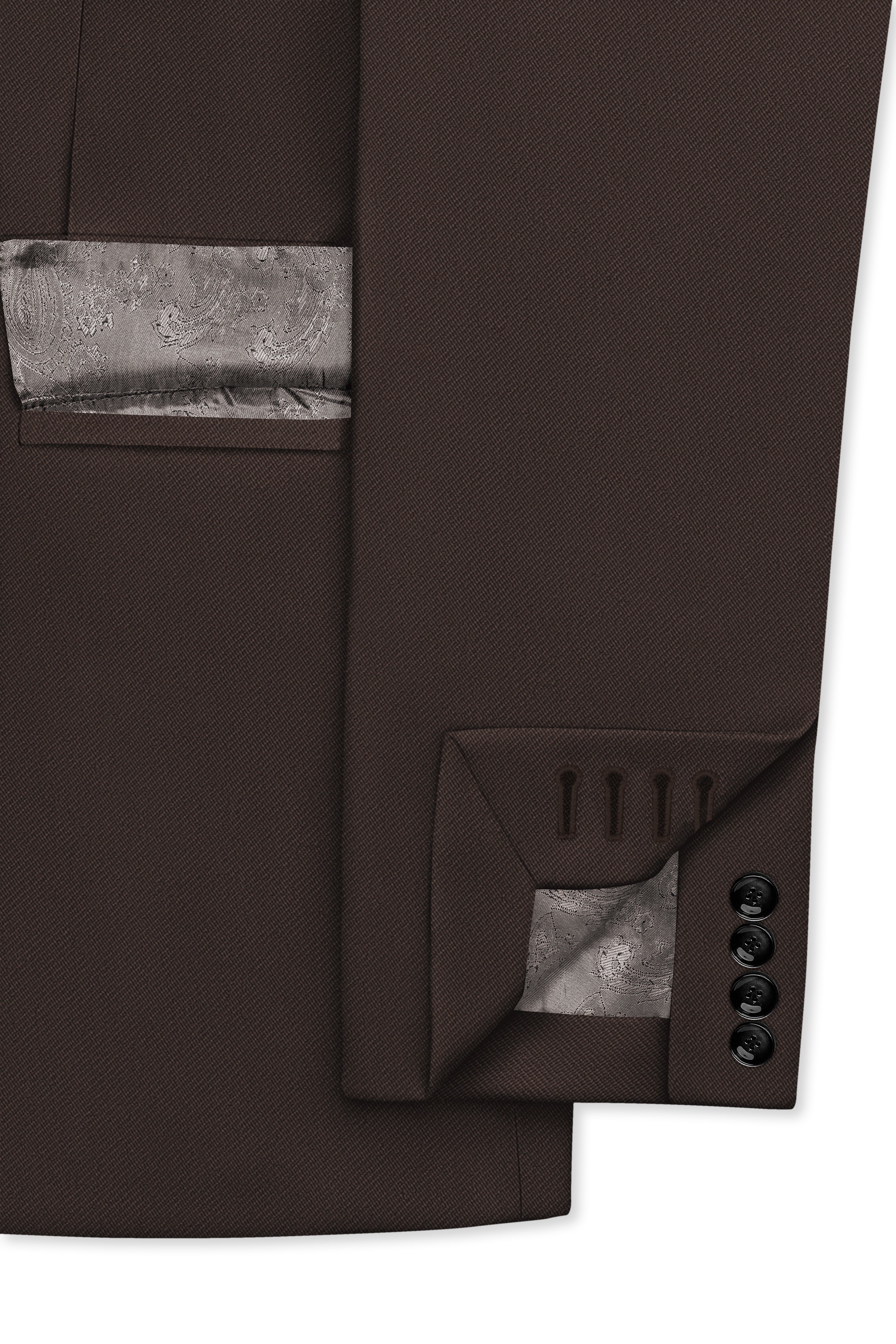Serein-Korean Taupe Brown 4-Way Stretch Wrinkle-Free Wool Rich Double Breasted Blazer