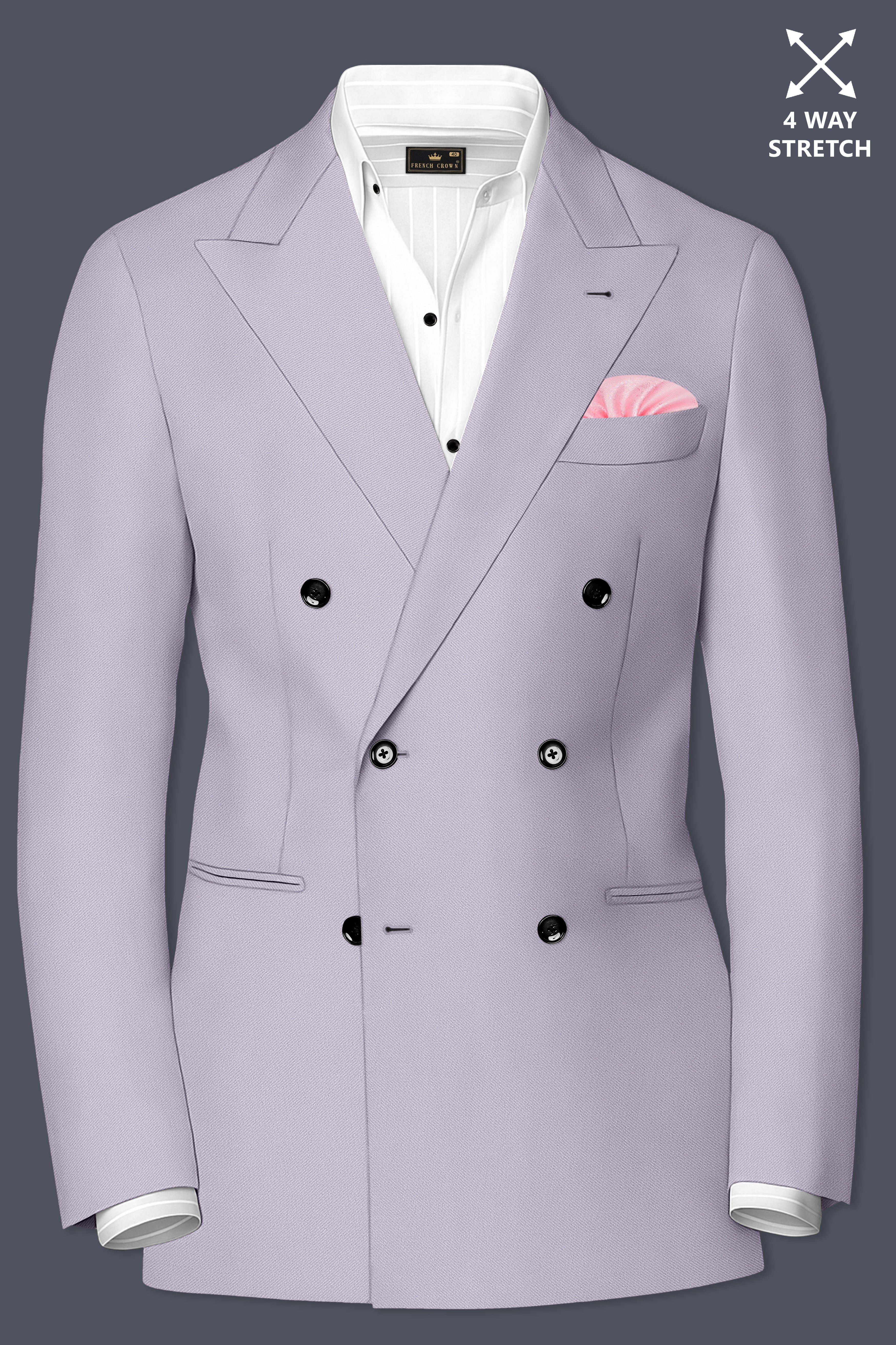 Aegis-Korean Iron Gray 4-Way Stretch Wrinkle-Free Wool Rich Double Breasted Blazer