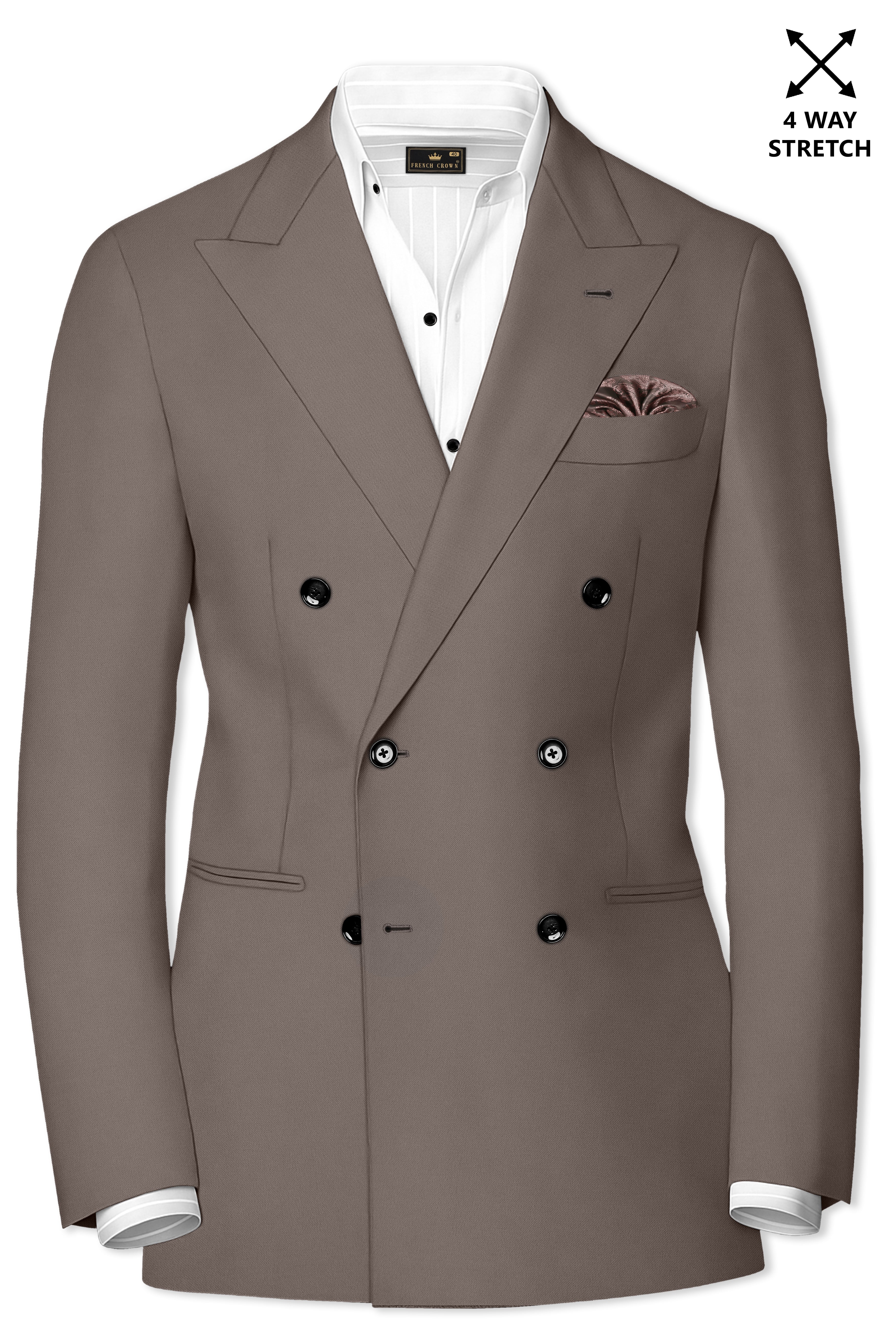 Monarch-Korean Flint Brown 4-Way Stretch Wrinkle-Free Wool Rich Double Breasted Blazer