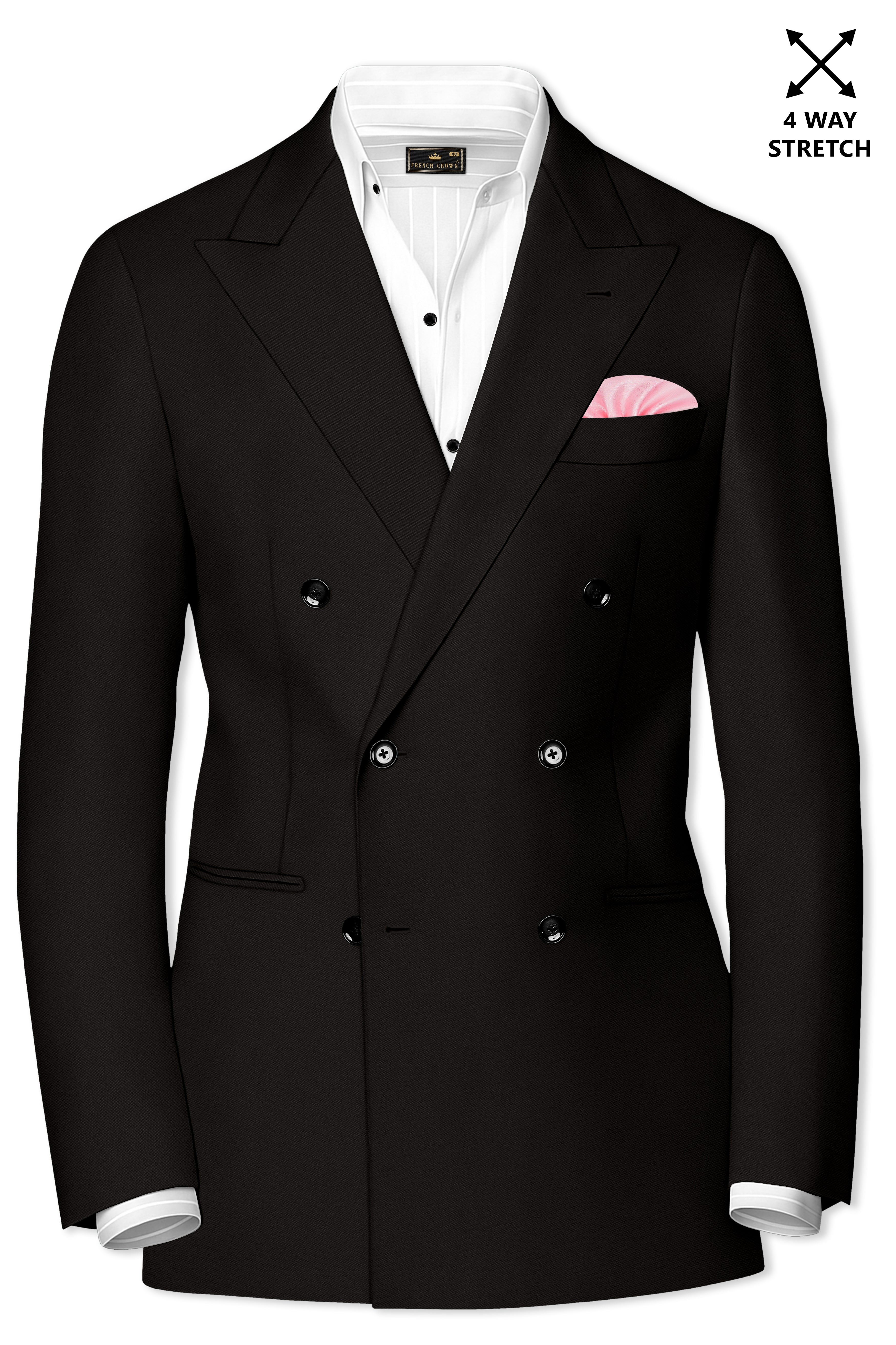 Bronze-Korean Zeus Brown 4-Way Stretch Wrinkle-Free Wool Rich Double Breasted Blazer