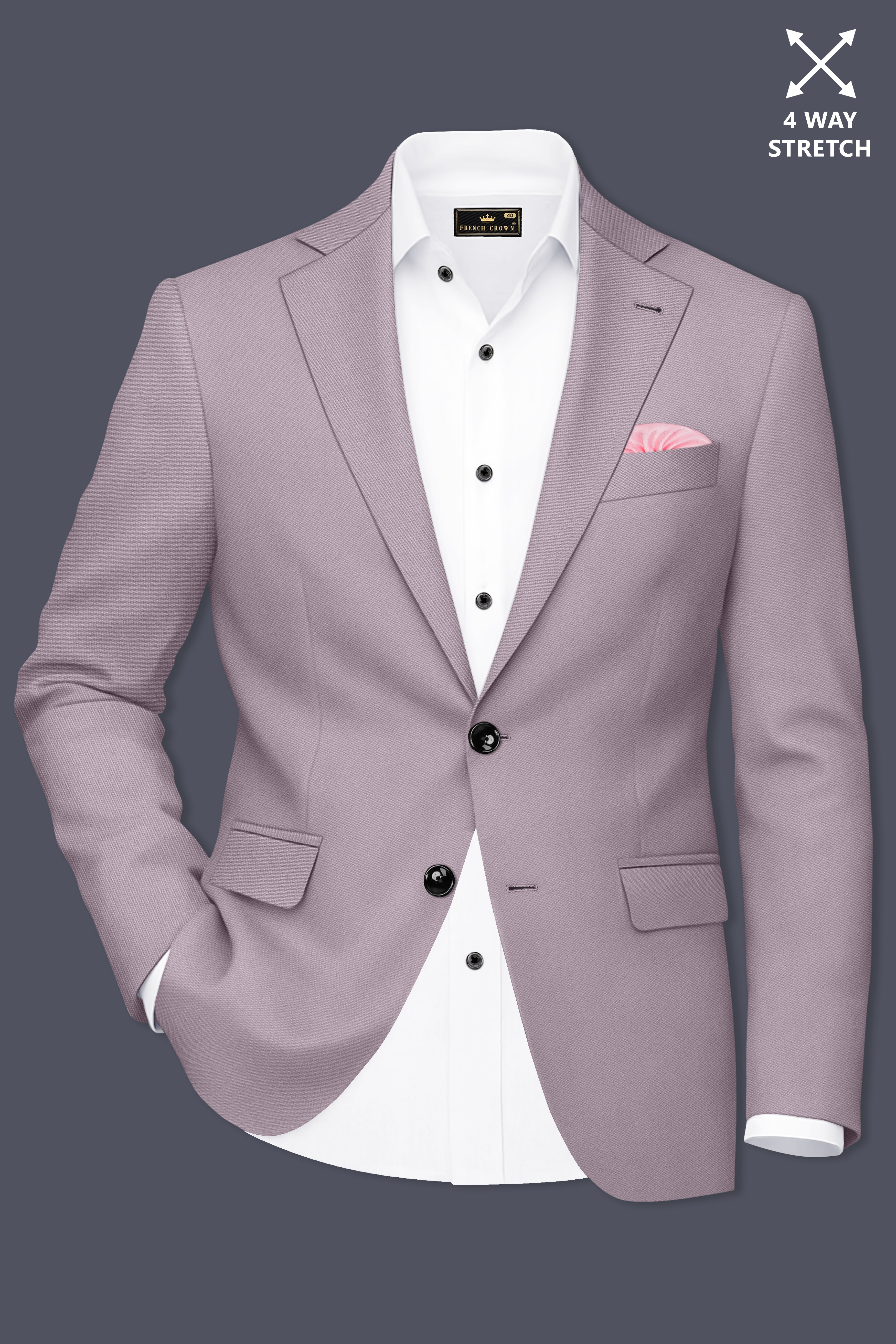 Roselle-Korean Bouquet Pink 4-Way Stretch Wrinkle-Free Wool Rich Single Breasted Blazer