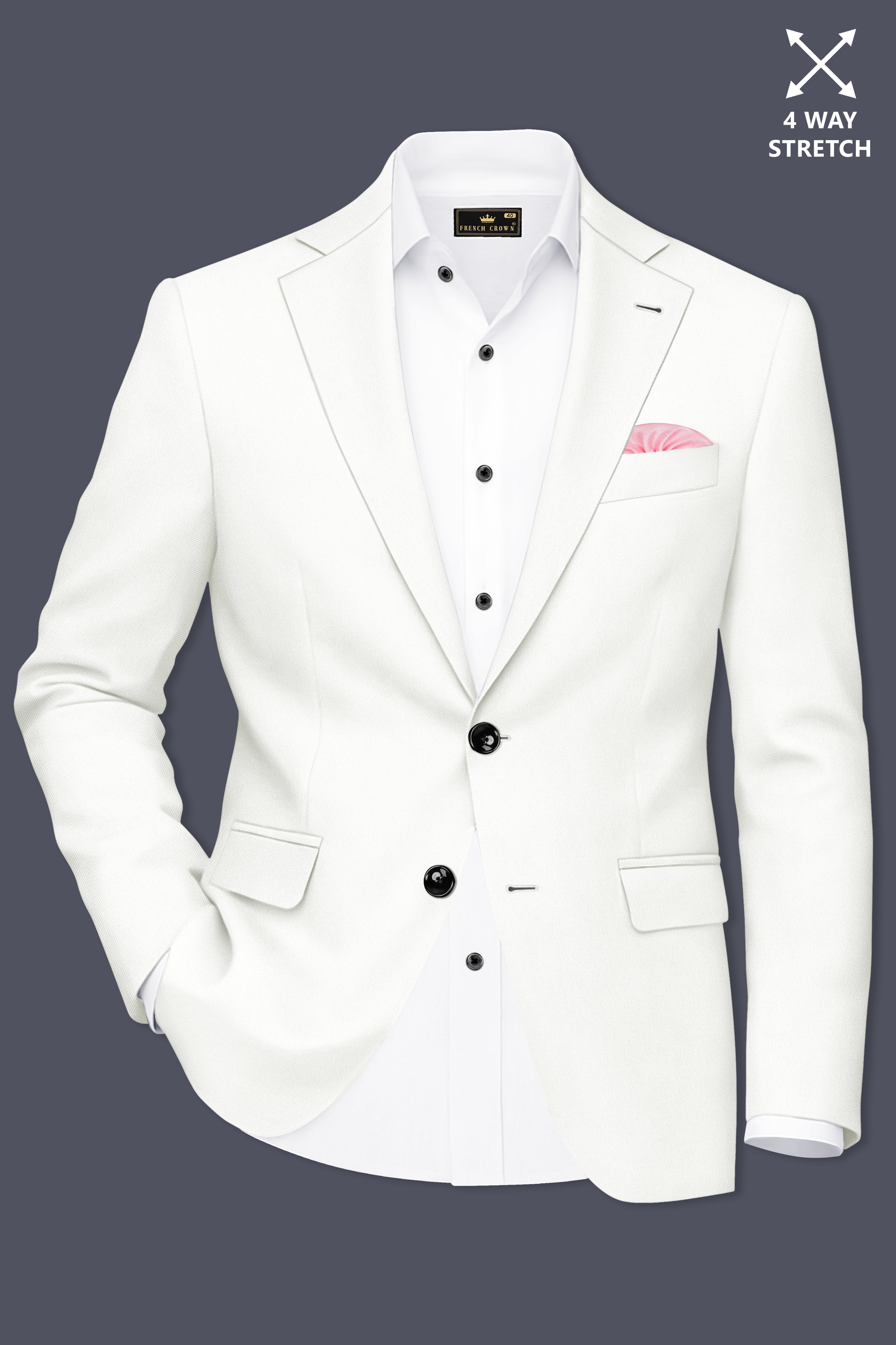 Celio-Korean Off White 4-Way Stretch Wrinkle-Free Wool Rich Single Breasted Blazer