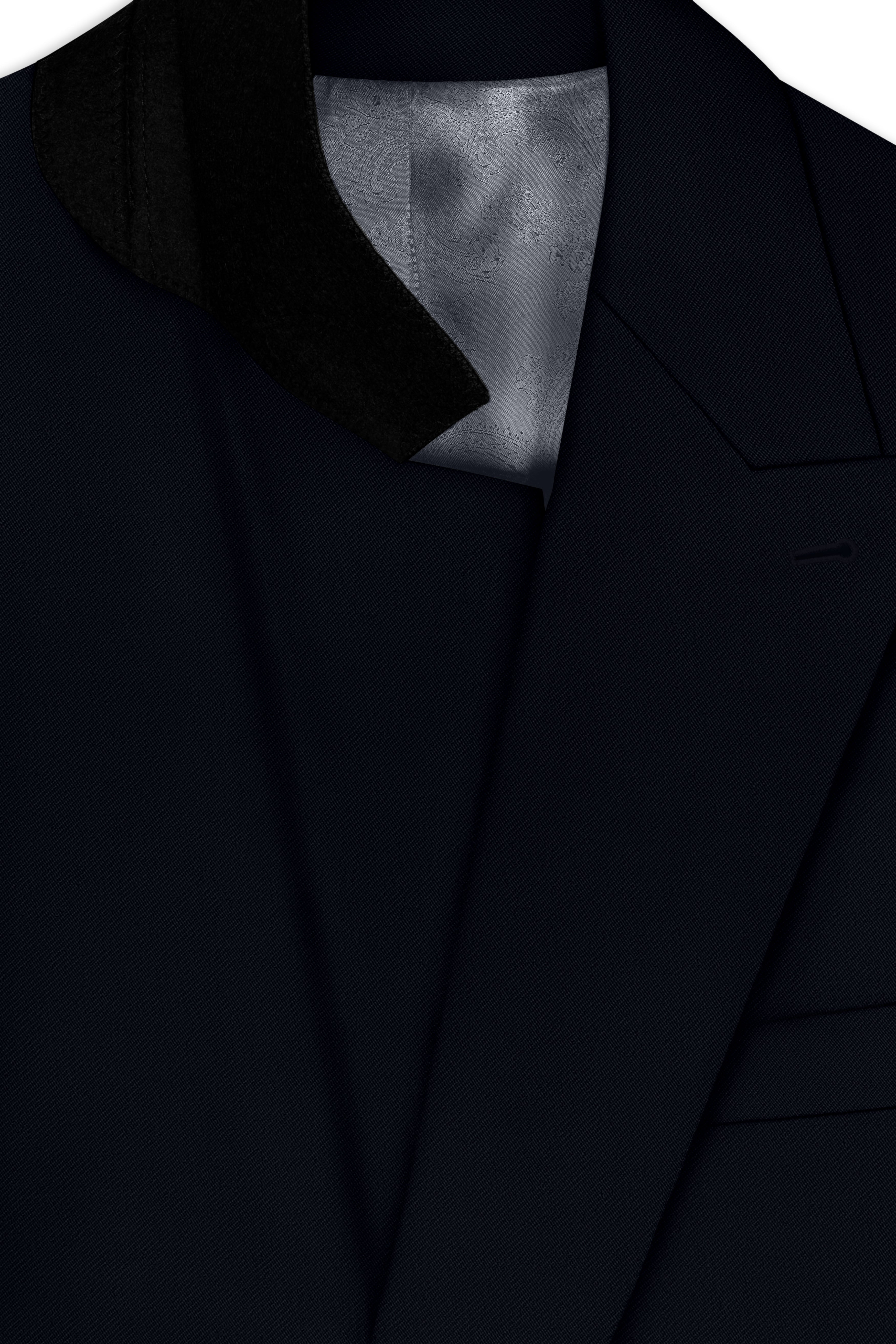 Nero-Korean Tealish Navy 4-Way Stretch Wrinkle-Free Wool Rich Double Breasted Blazer