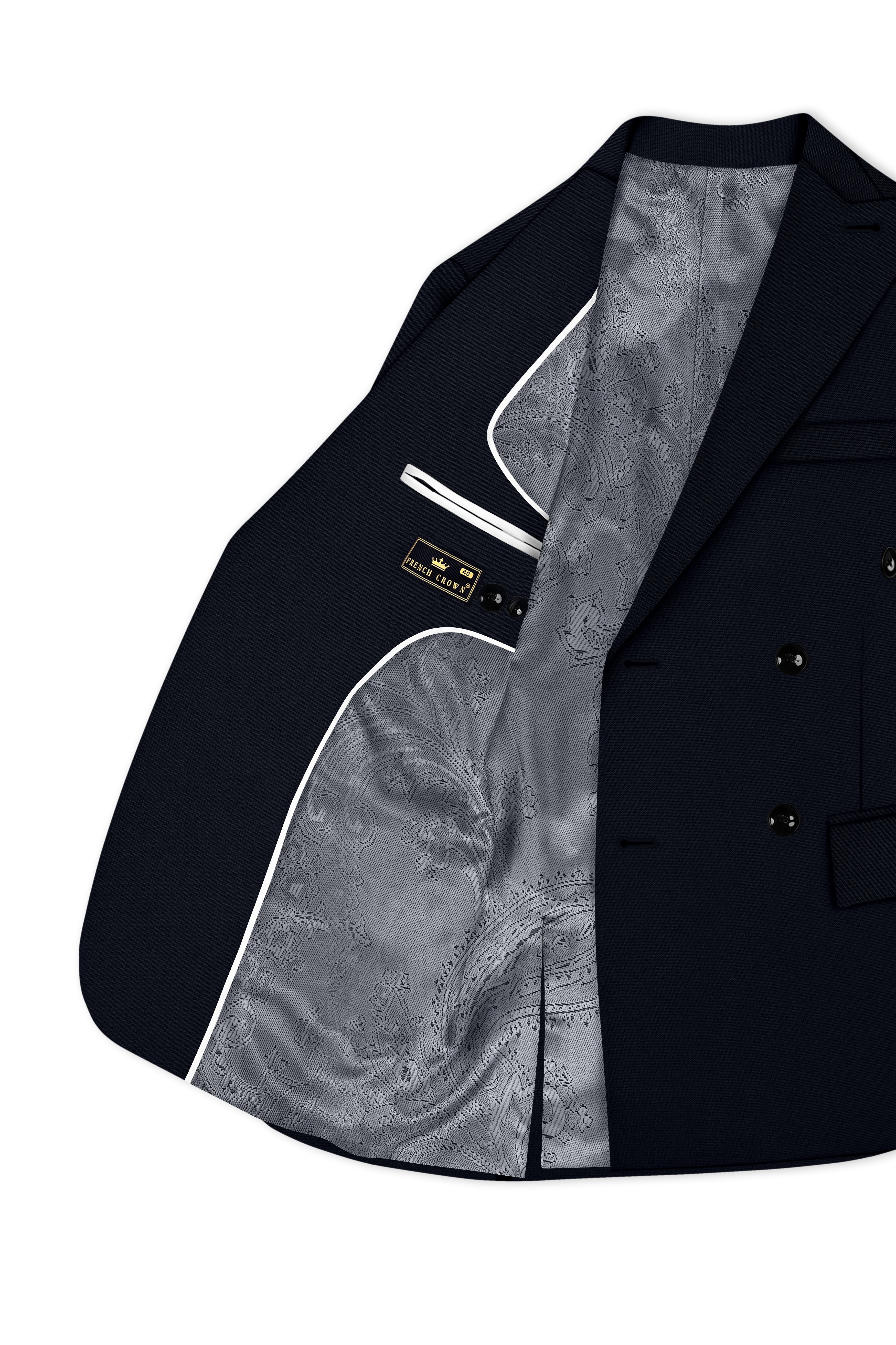 Nero-Korean Tealish Navy 4-Way Stretch Wrinkle-Free Wool Rich Double Breasted Blazer