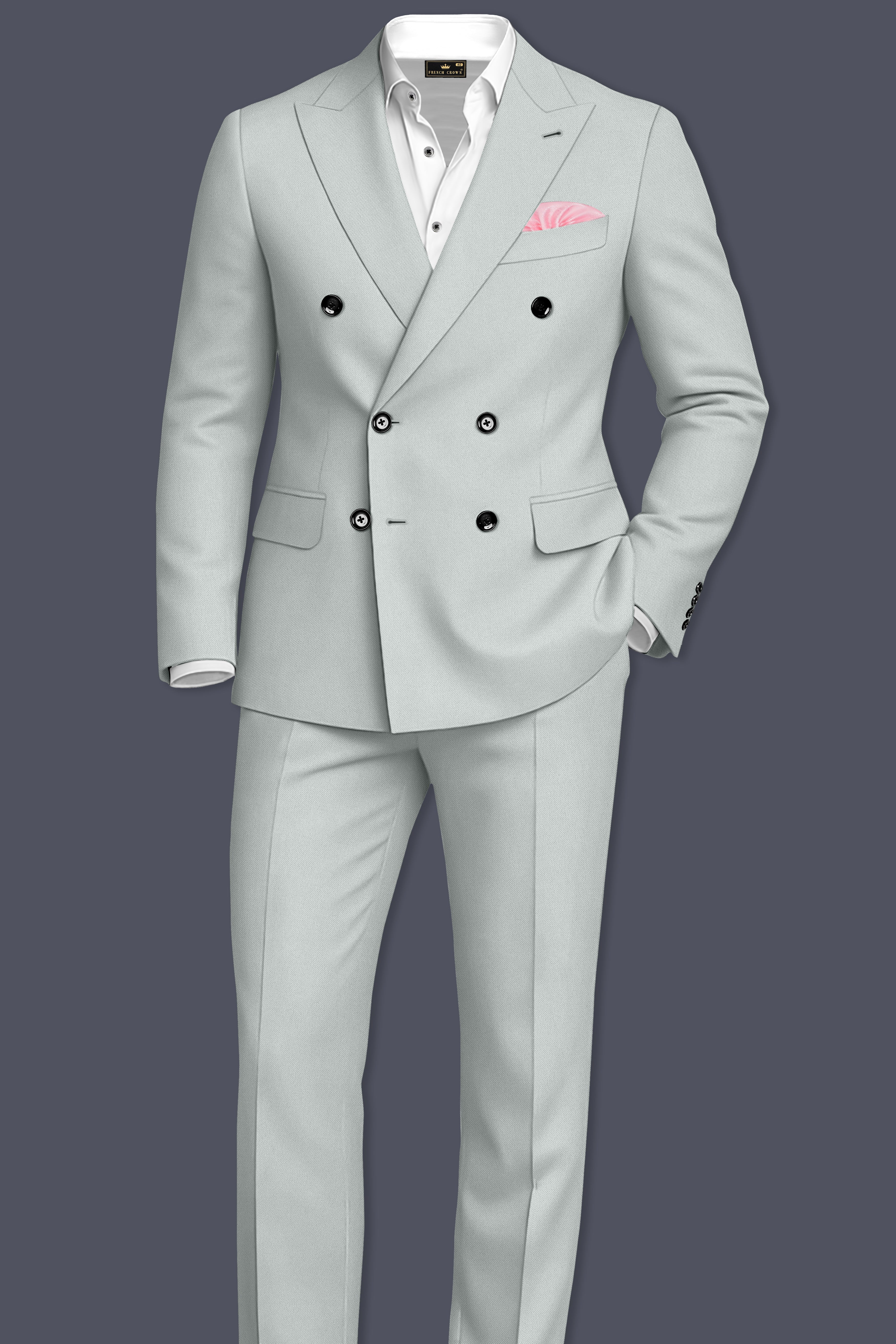 Prestige-Korean Mercury Green 4-Way Stretch Wrinkle-Free Wool Rich Double Breasted Blazer