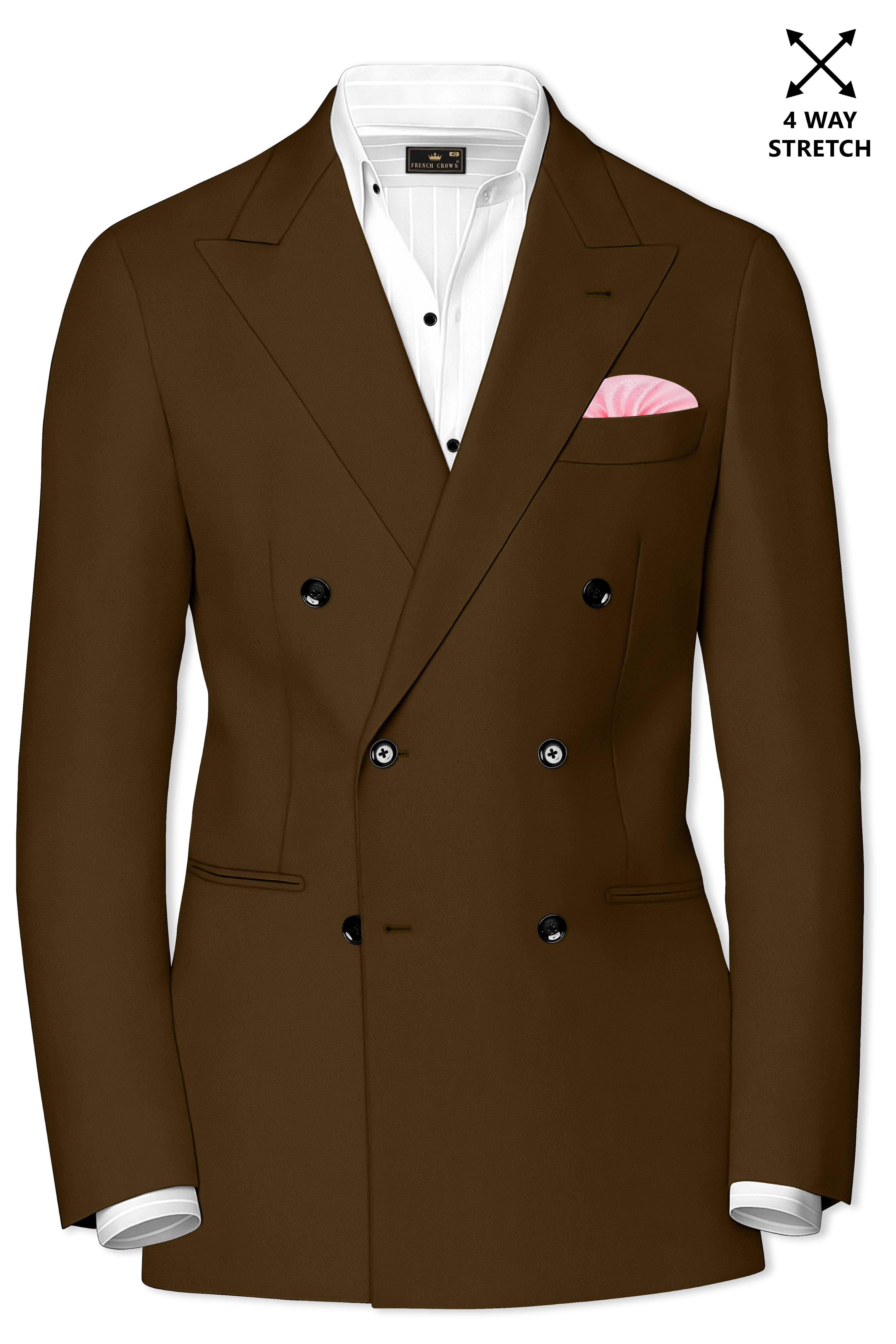 Terra-Korean Tumbleweed Brown 4-Way Stretch Wrinkle-Free Wool Rich Double Breasted Blazer
