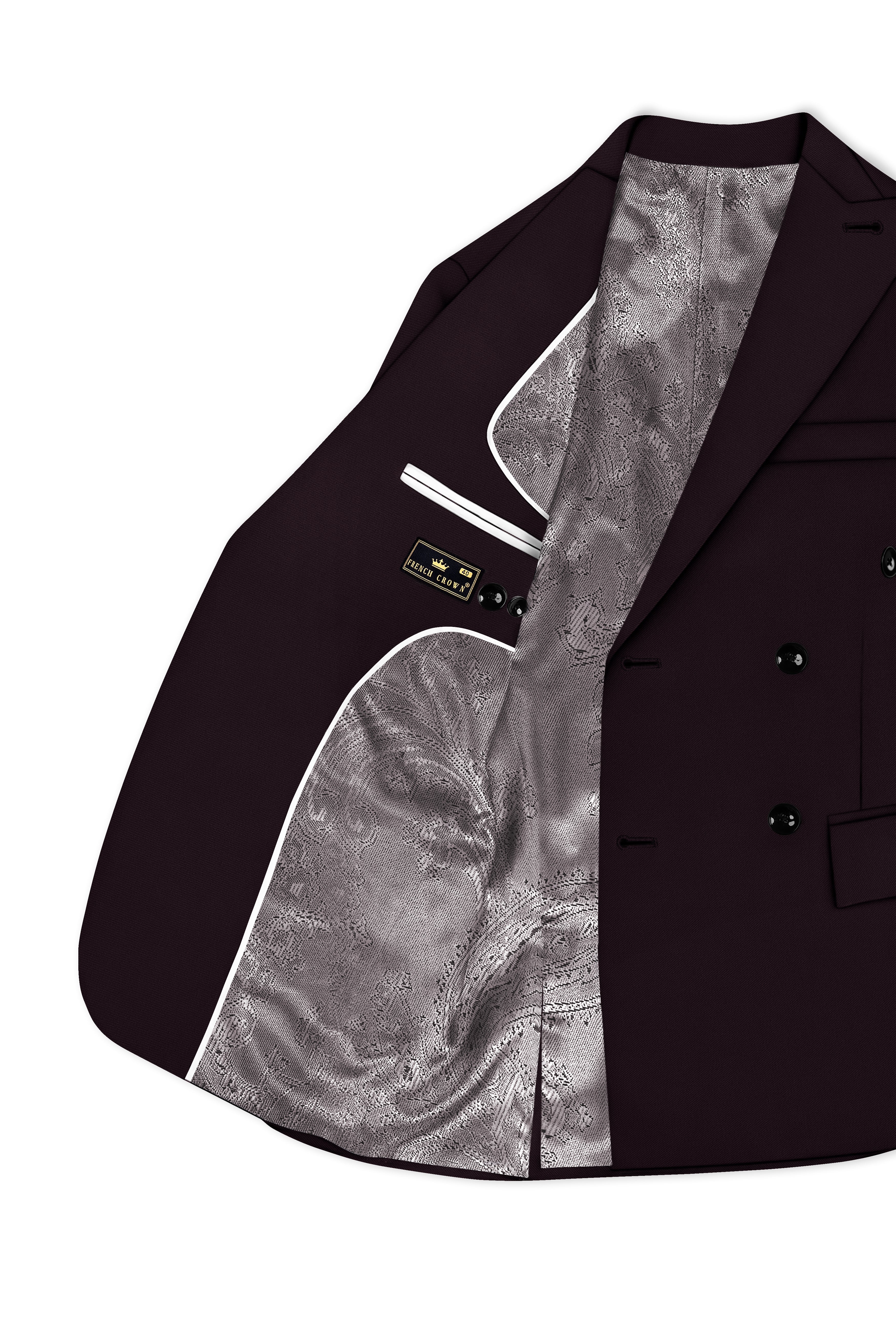 Merlot-Korean Wine Purple 4-Way Stretch Wrinkle-Free Wool Rich Double Breasted Blazer
