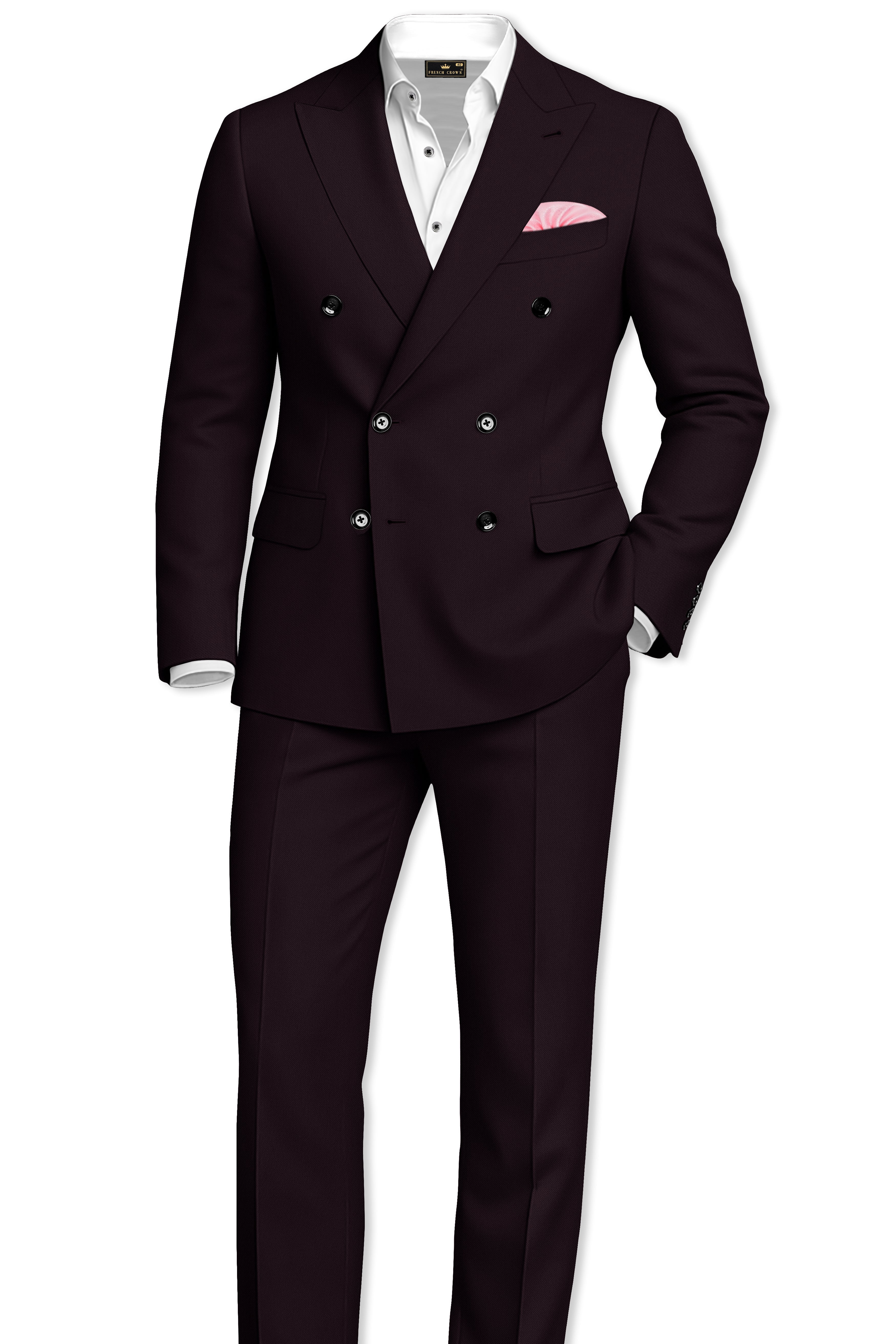 Merlot-Korean Wine Purple 4-Way Stretch Wrinkle-Free Wool Rich Double Breasted Blazer