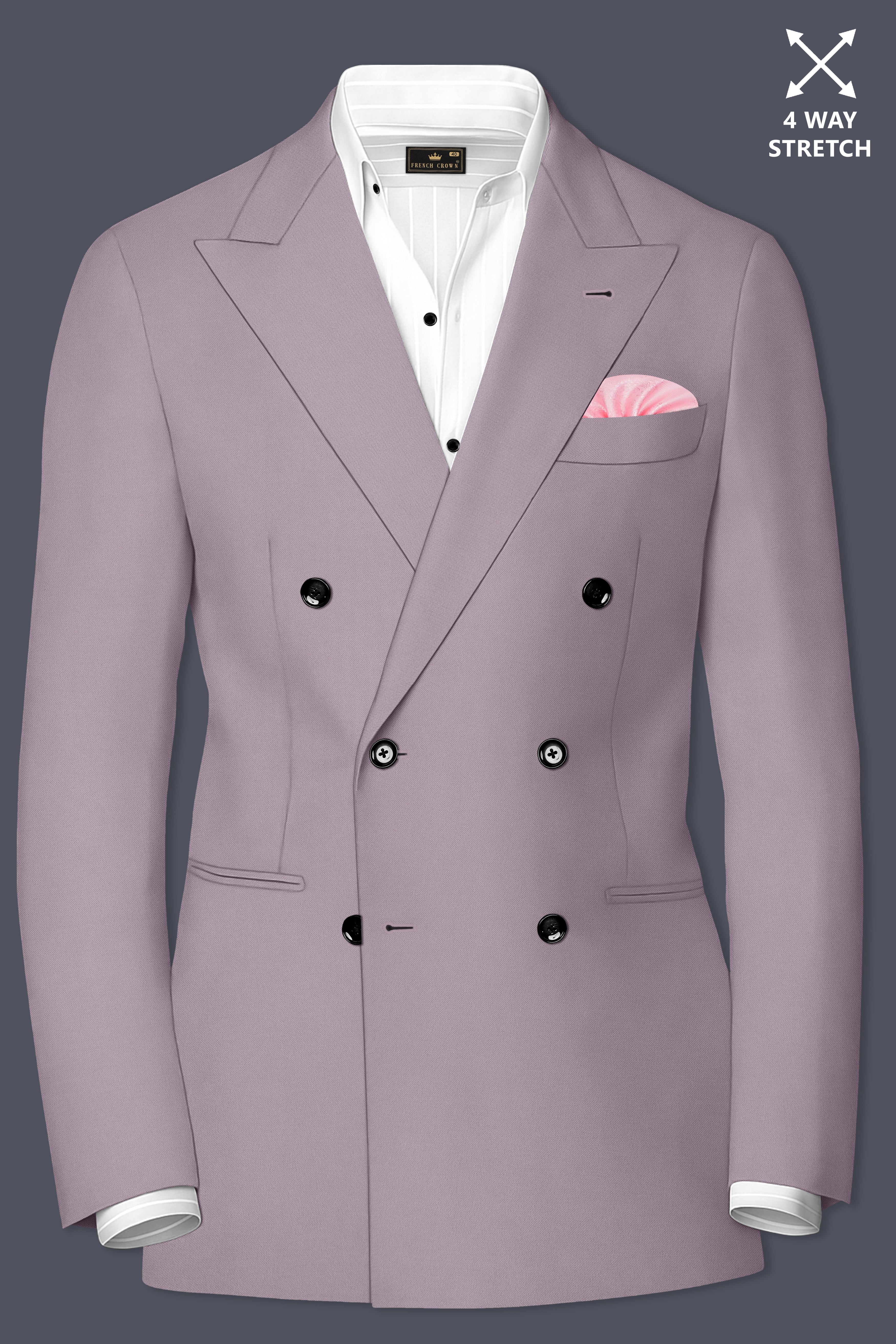 Roselle-Korean Bouquet Pink 4-Way Stretch Wrinkle-Free Wool Rich Double Breasted Blazer