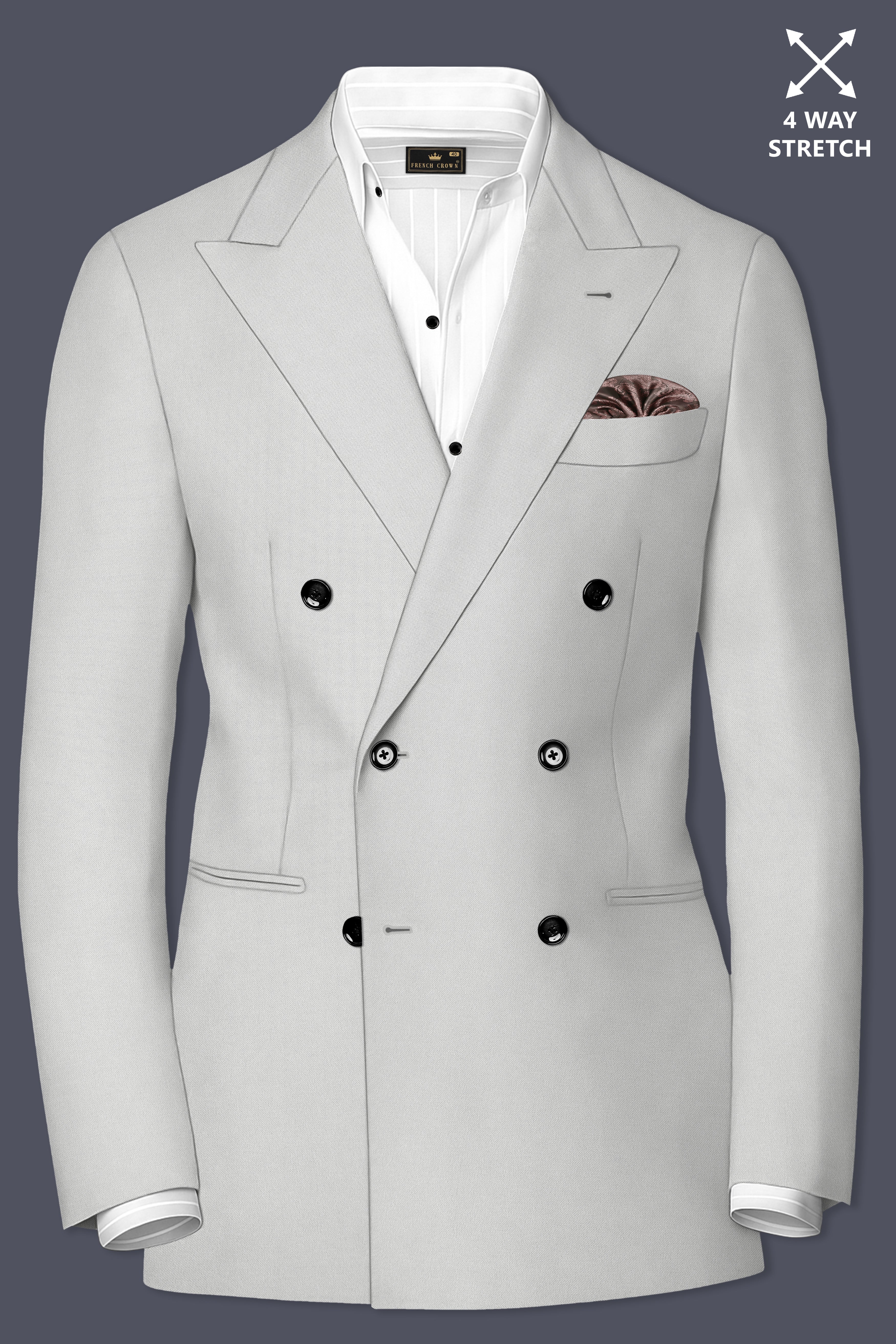 Axiom-Korean Nickel Gray 4-Way Stretch Wrinkle-Free Wool Rich Double Breasted Blazer