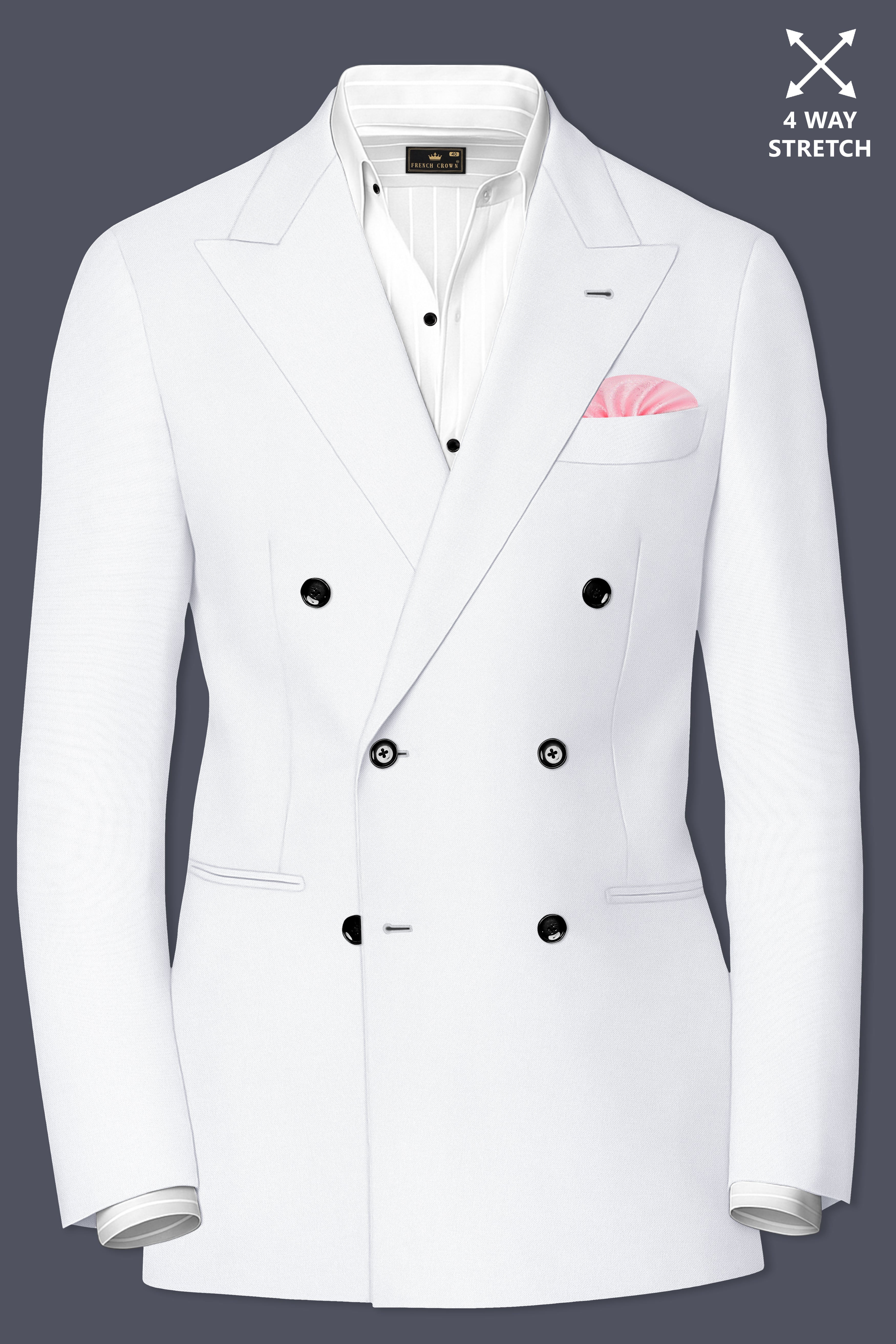 Lumier-Korean Bright White 4-Way Stretch Wrinkle-Free Wool Rich Double Breasted Blazer