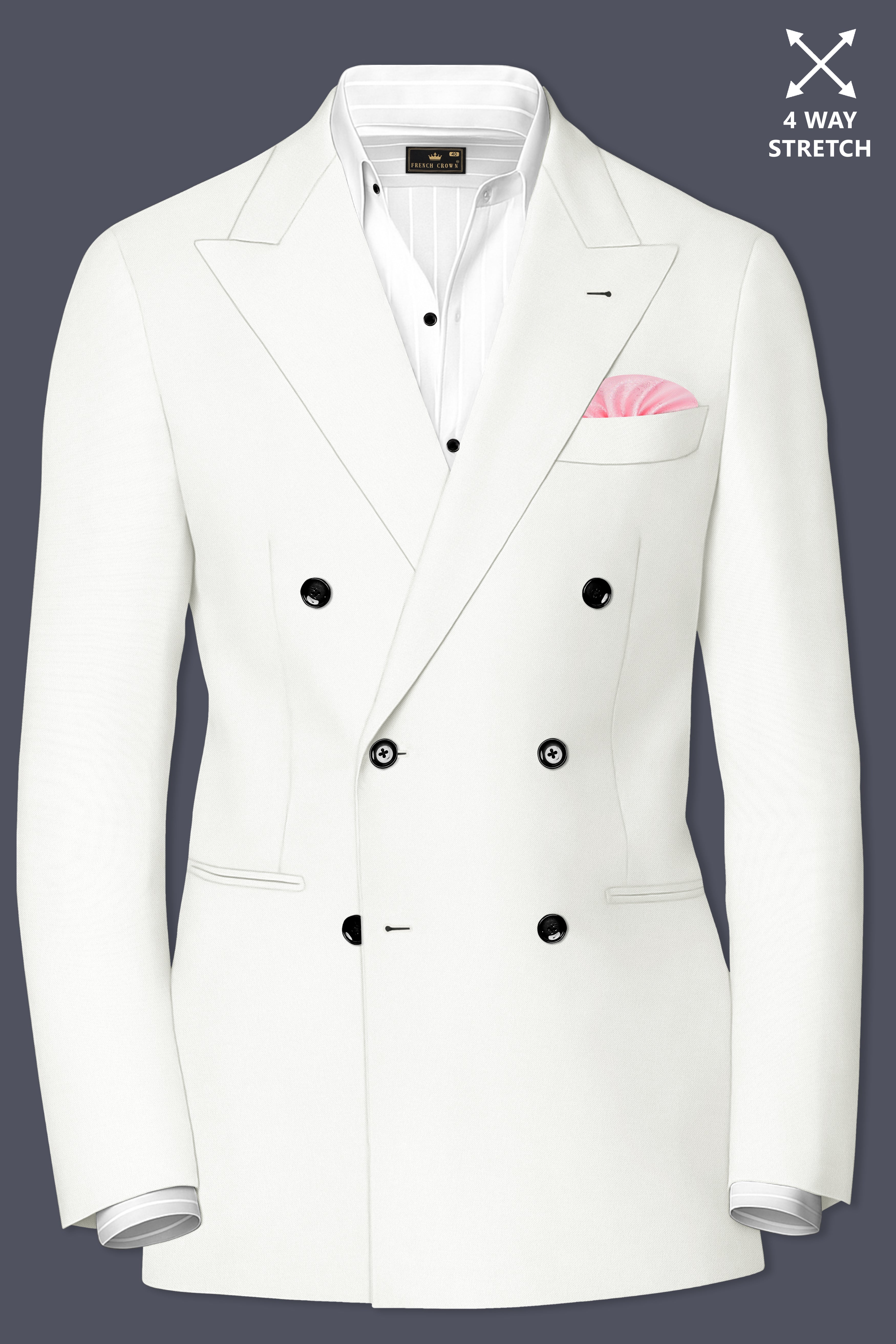 Celio-Korean Off White 4-Way Stretch Wrinkle-Free Wool Rich Double Breasted Blazer
