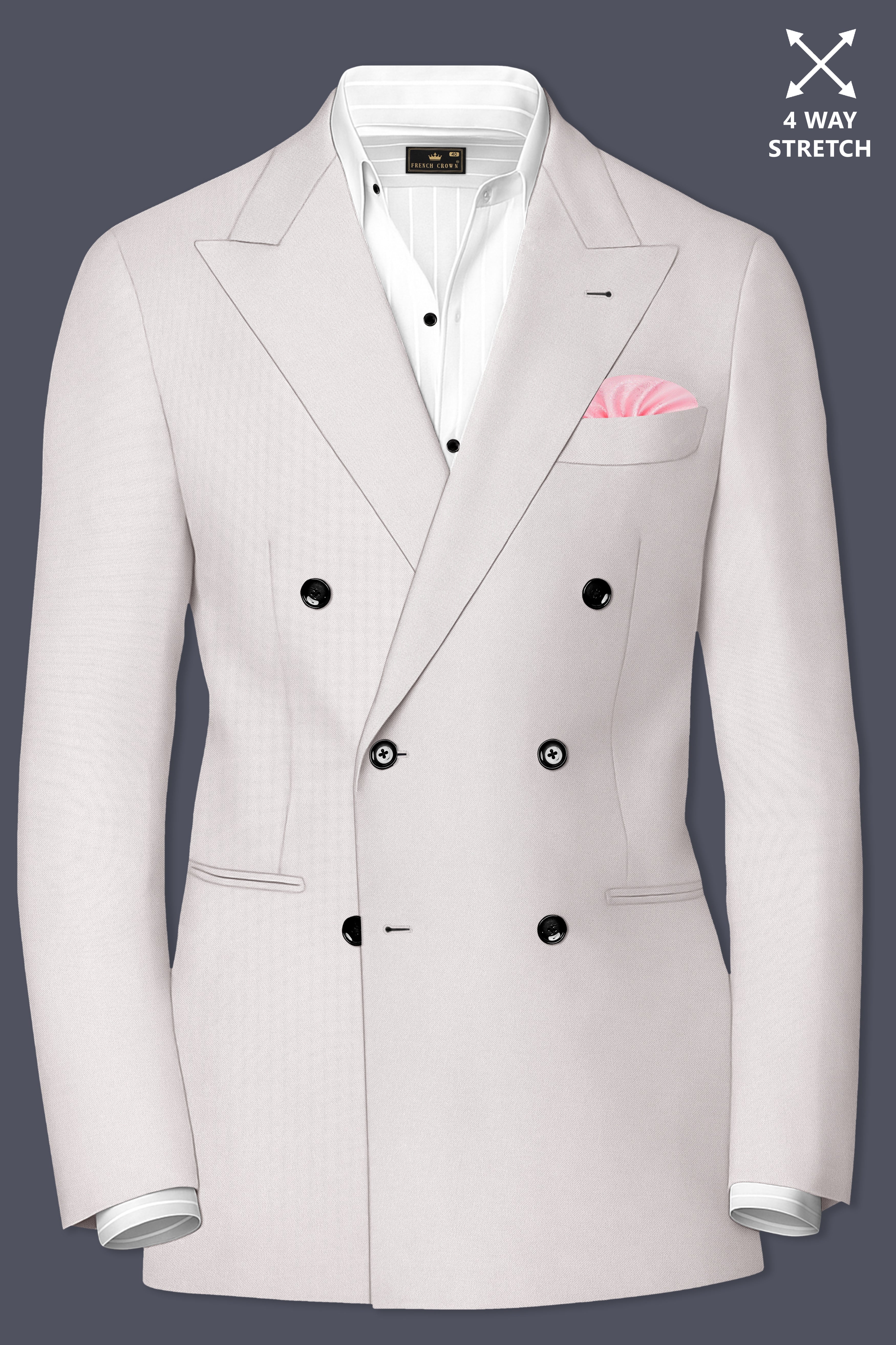 Ivora-Korean Amour Cream 4-Way Stretch Wrinkle-Free Wool Rich Double Breasted Blazer