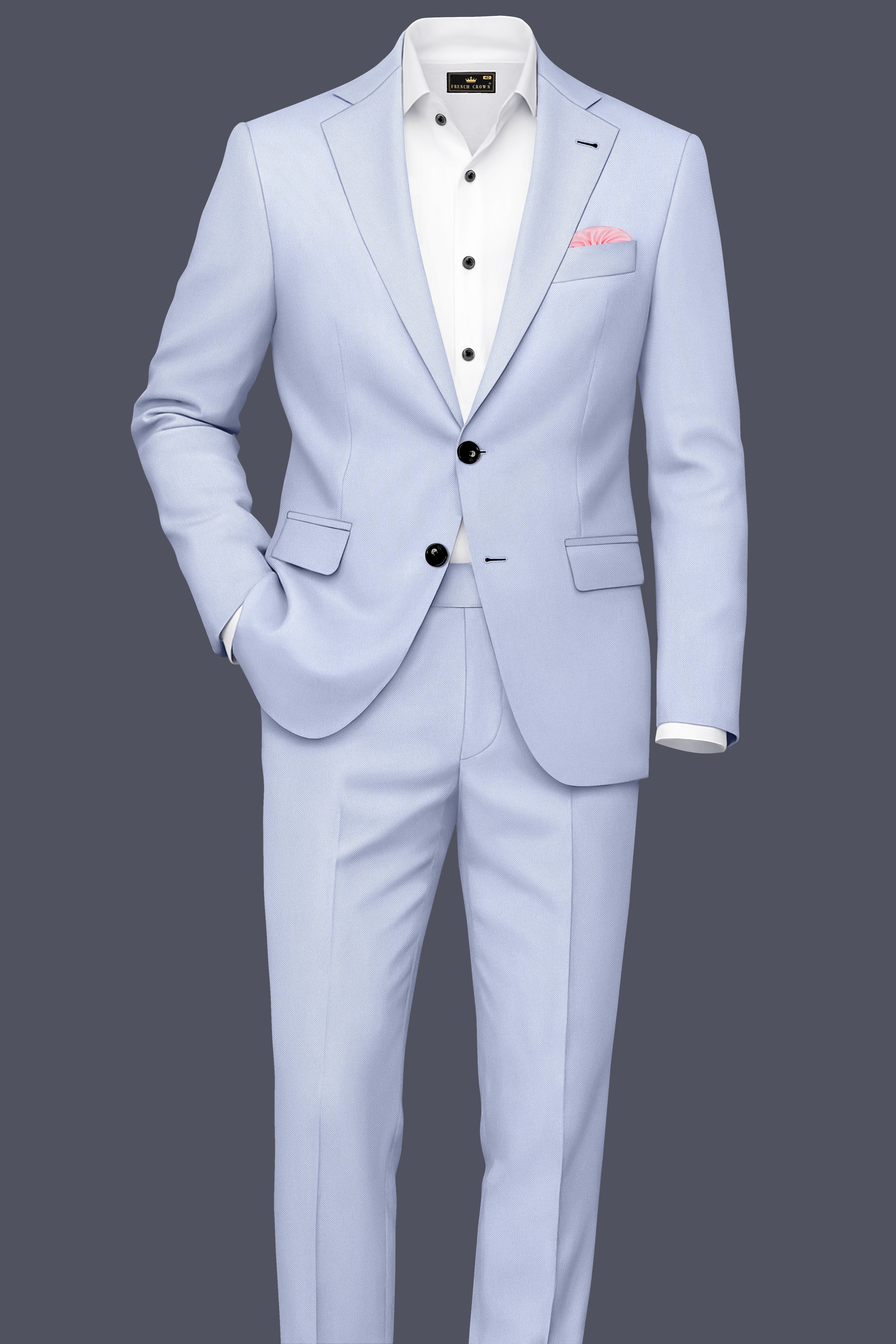 Azure-Periwinkle Blue Wool Rich Slight Stretch Single Breasted Blazer