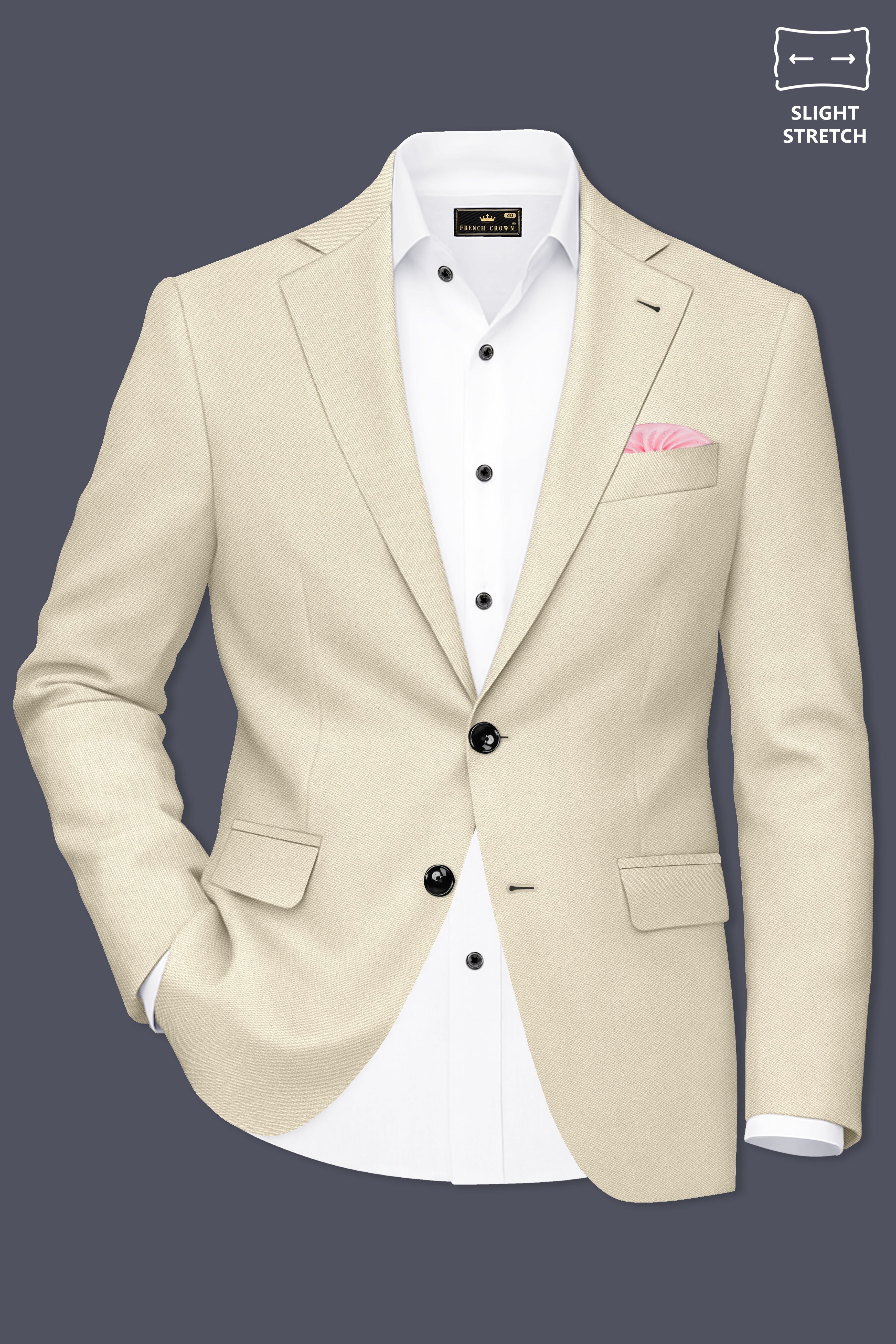Ivora-Almond Cream Wool Rich Slight Stretch Single Breasted Blazer