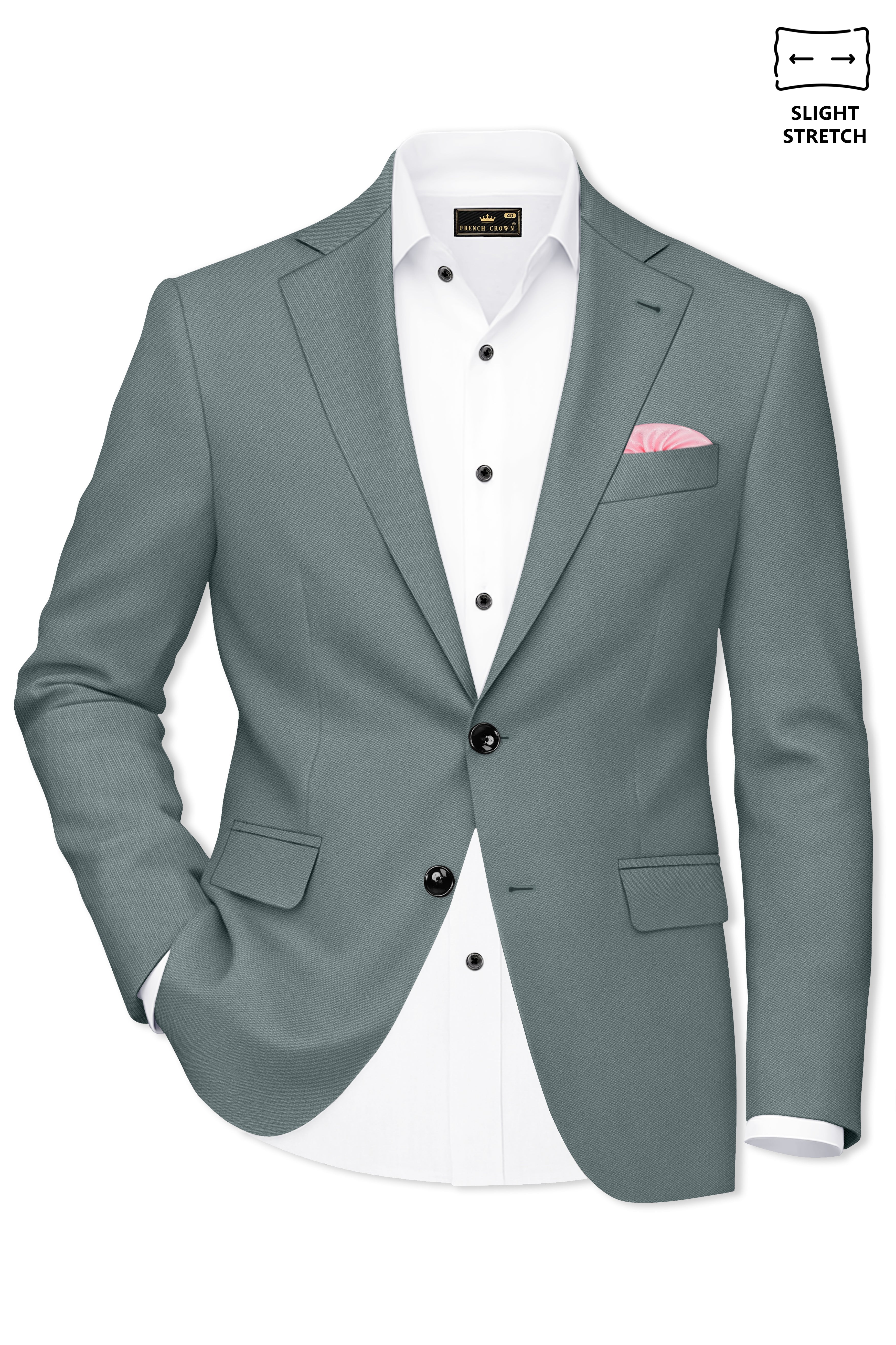 Verdant-Raven Green Wool Rich Slight Stretch Single Breasted Blazer