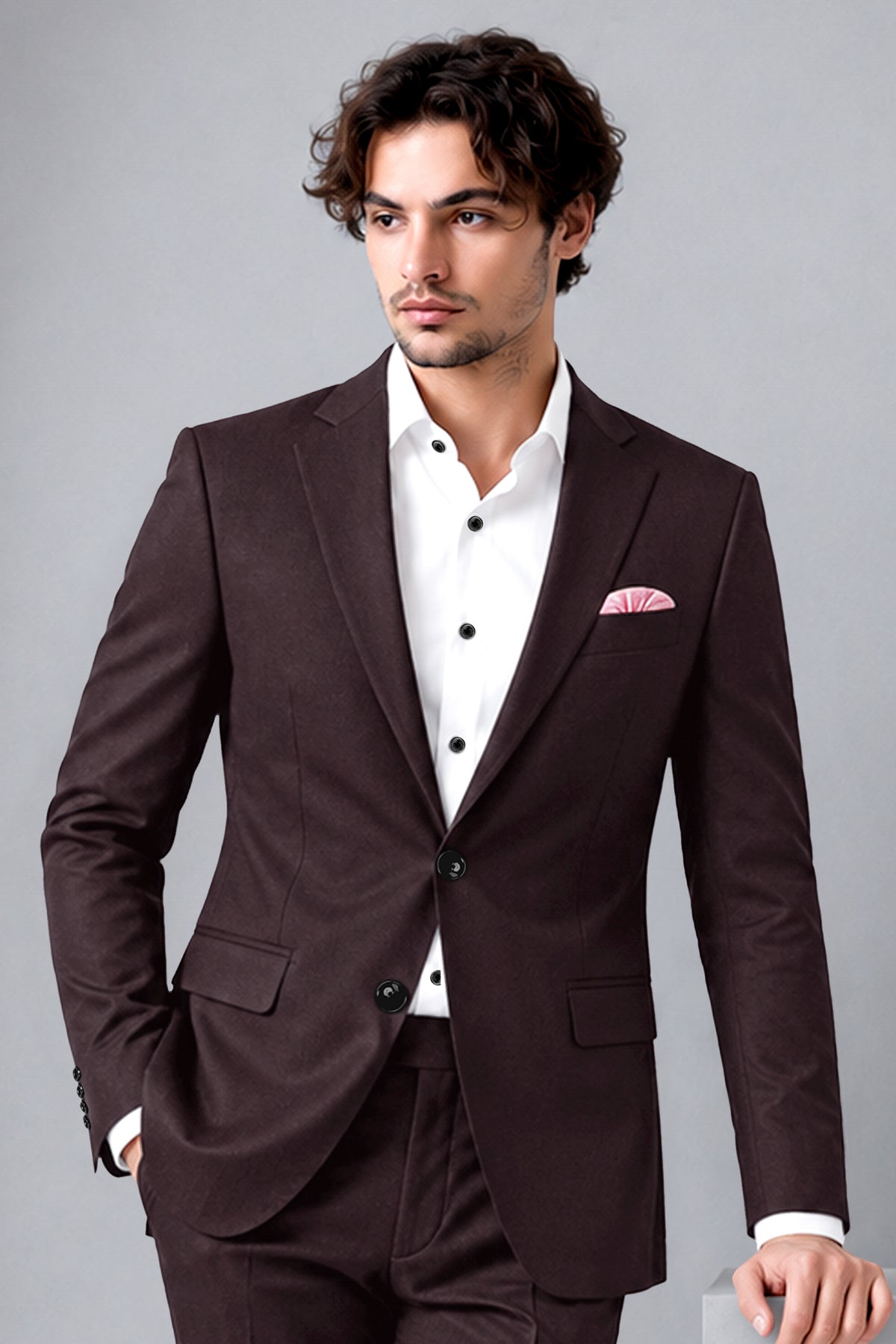 Bristol-Eclipse Brown Wool Rich Slight Stretch Single Breasted Blazer