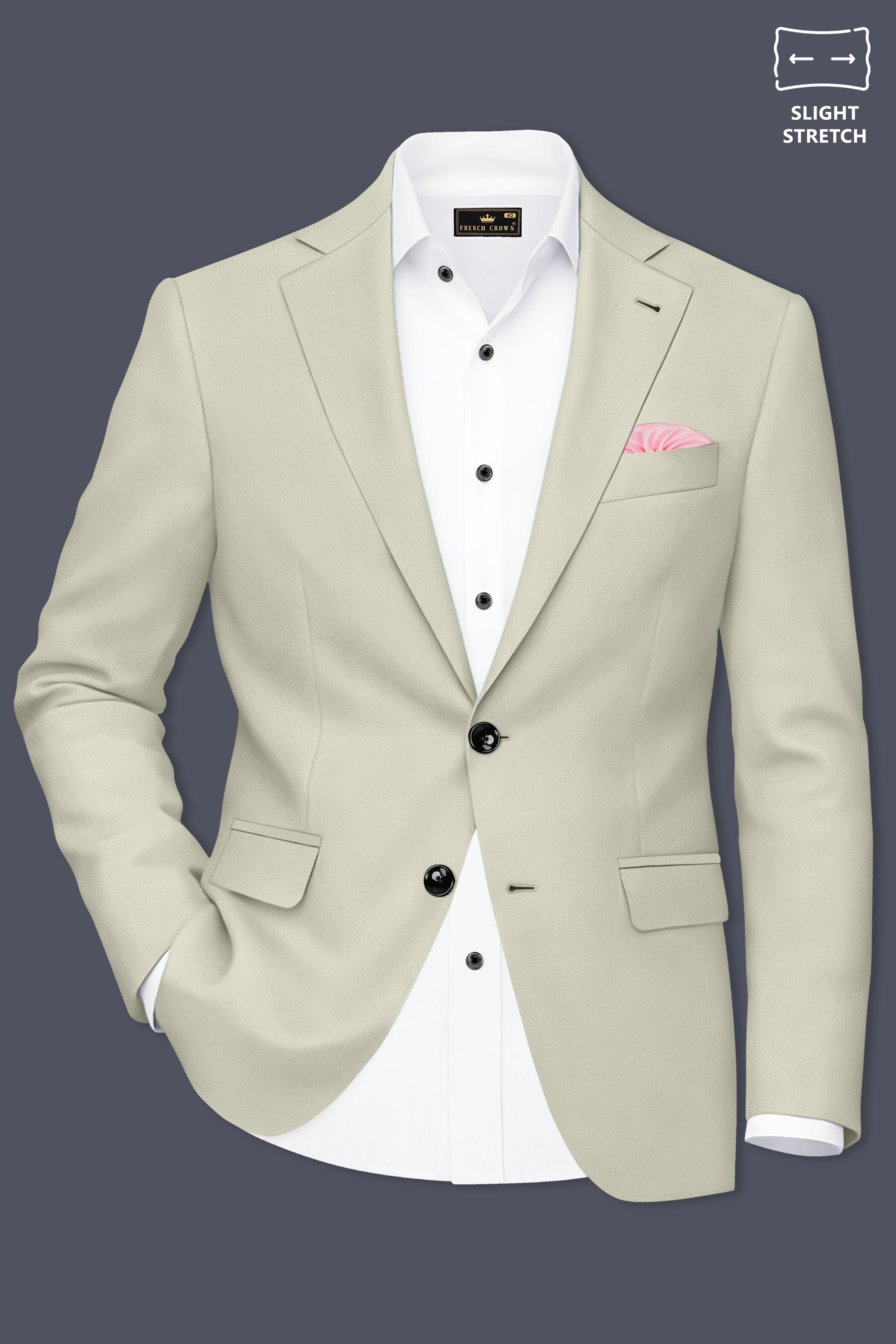 Verde-Tana Green Wool Rich Slight Stretch Single Breasted Blazer