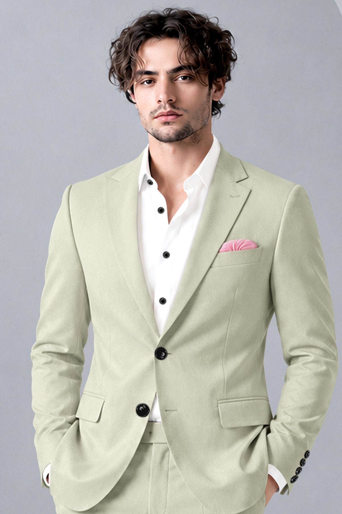Verde-Tana Green Wool Rich Slight Stretch Single Breasted Blazer
