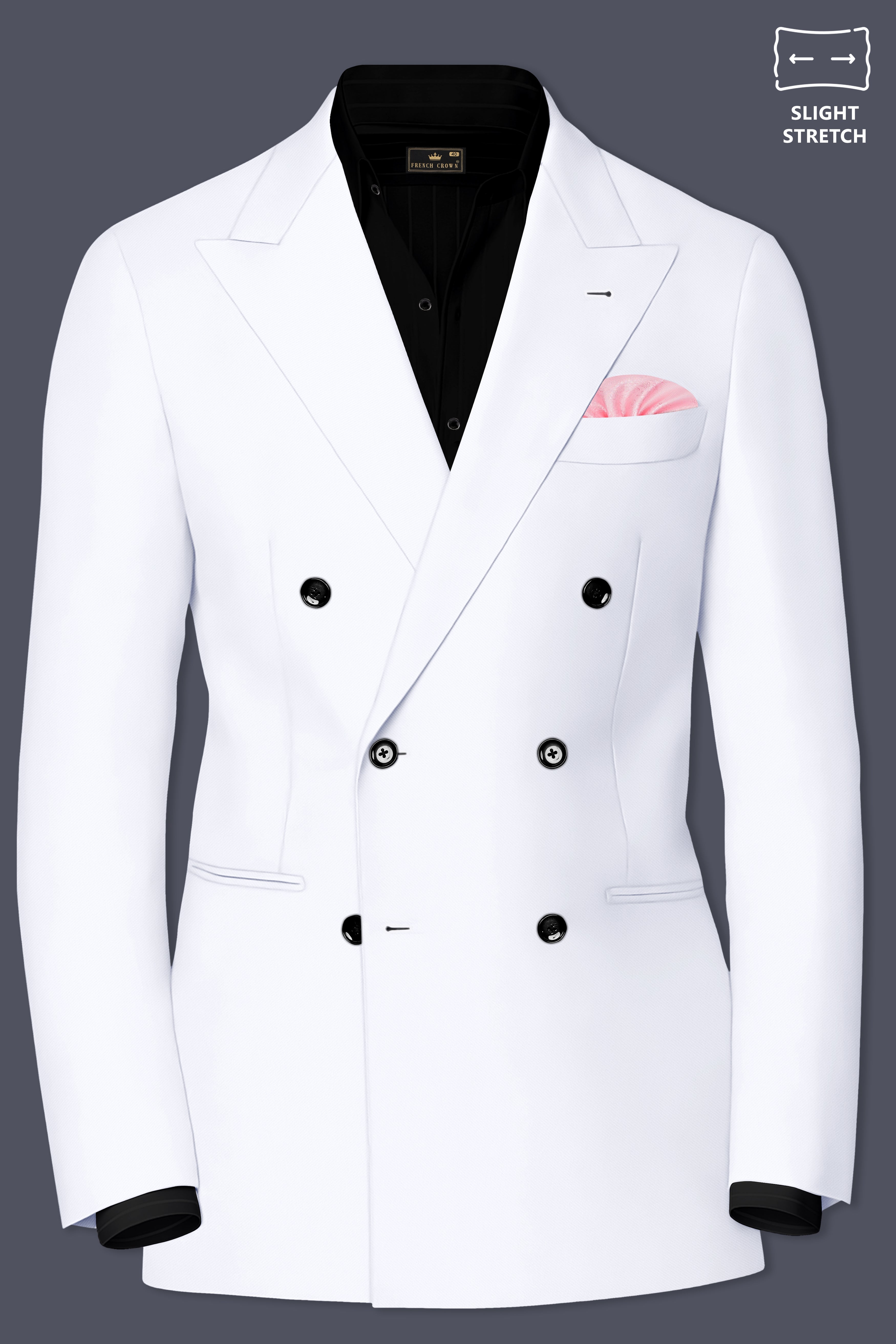 Ivory-Bright White Wool Rich Slight Stretch Double Breasted Blazer